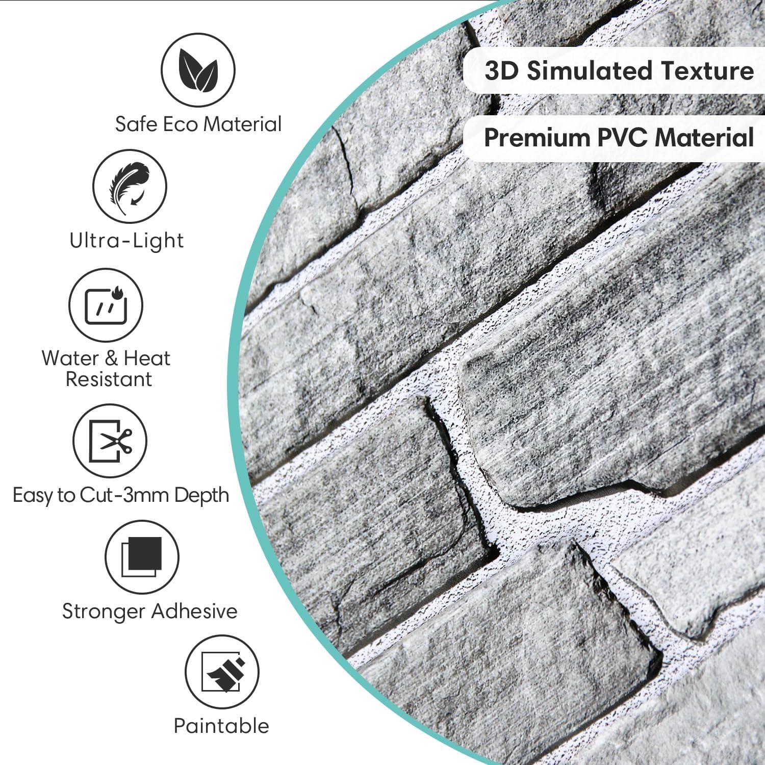 Paneles de Pared 3D Autoadhesivos Commomy 12 Pcs Piedra 2.09 m²