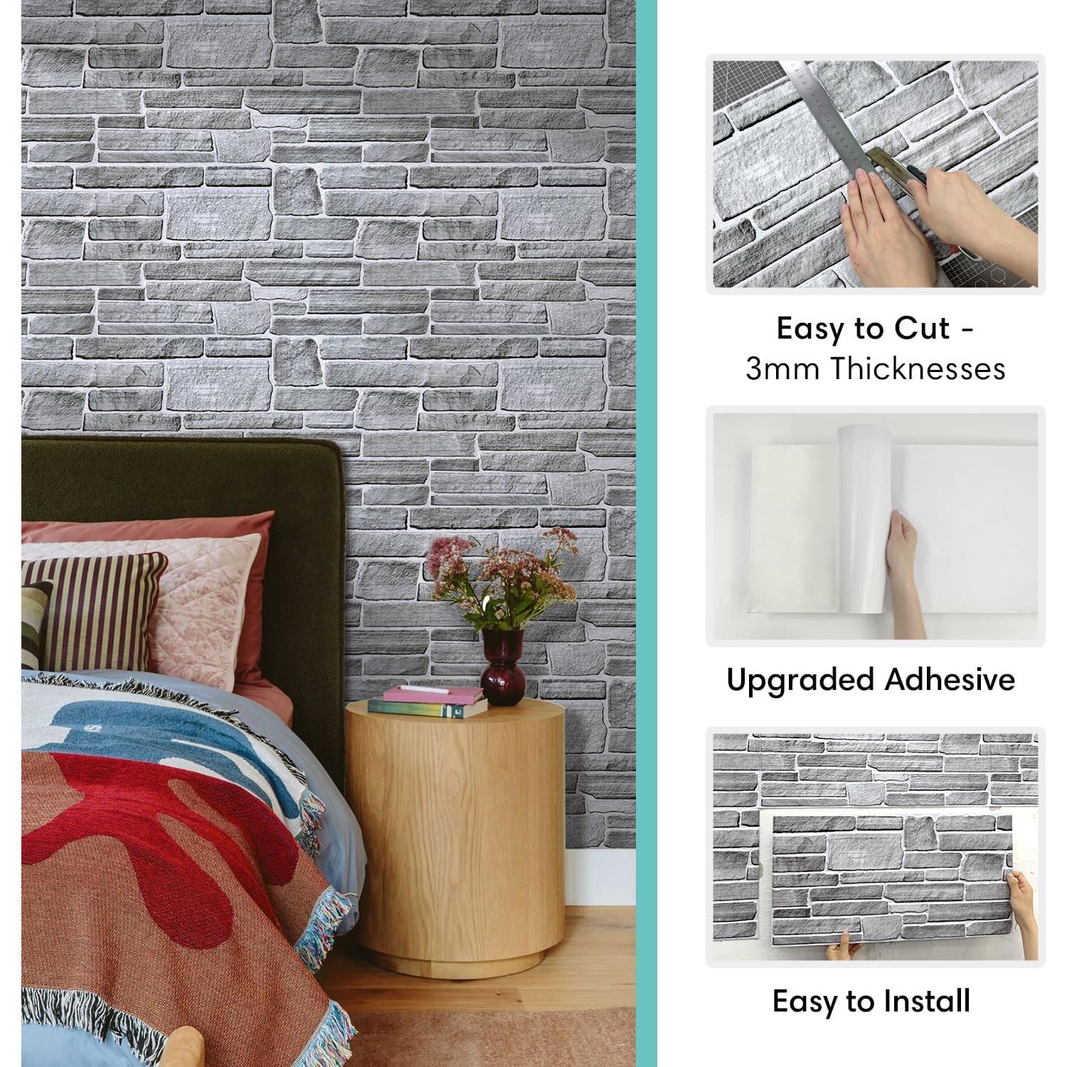 Paneles de Pared 3D Autoadhesivos Commomy 12 Pcs Piedra 2.09 m²