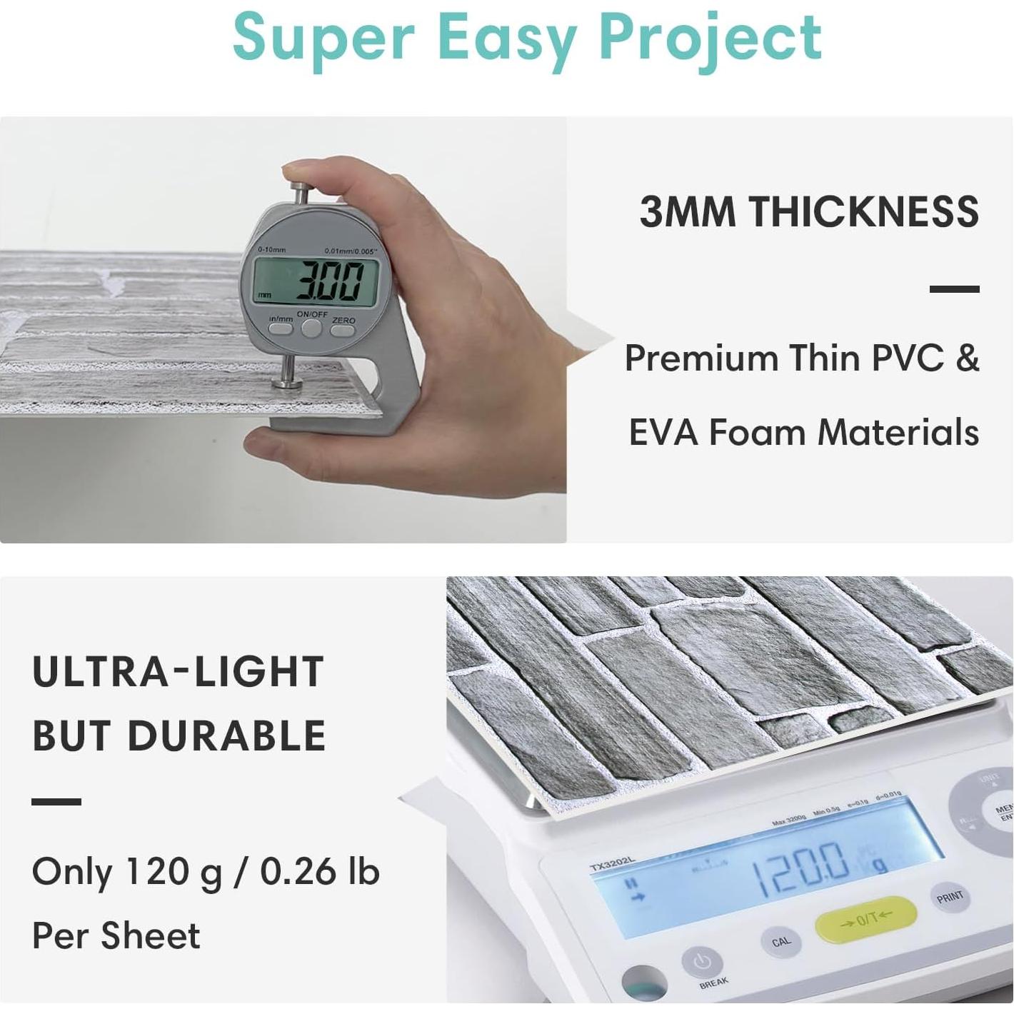 Paneles de Pared 3D Autoadhesivos Commomy 12 Pcs Piedra 2.09 m²