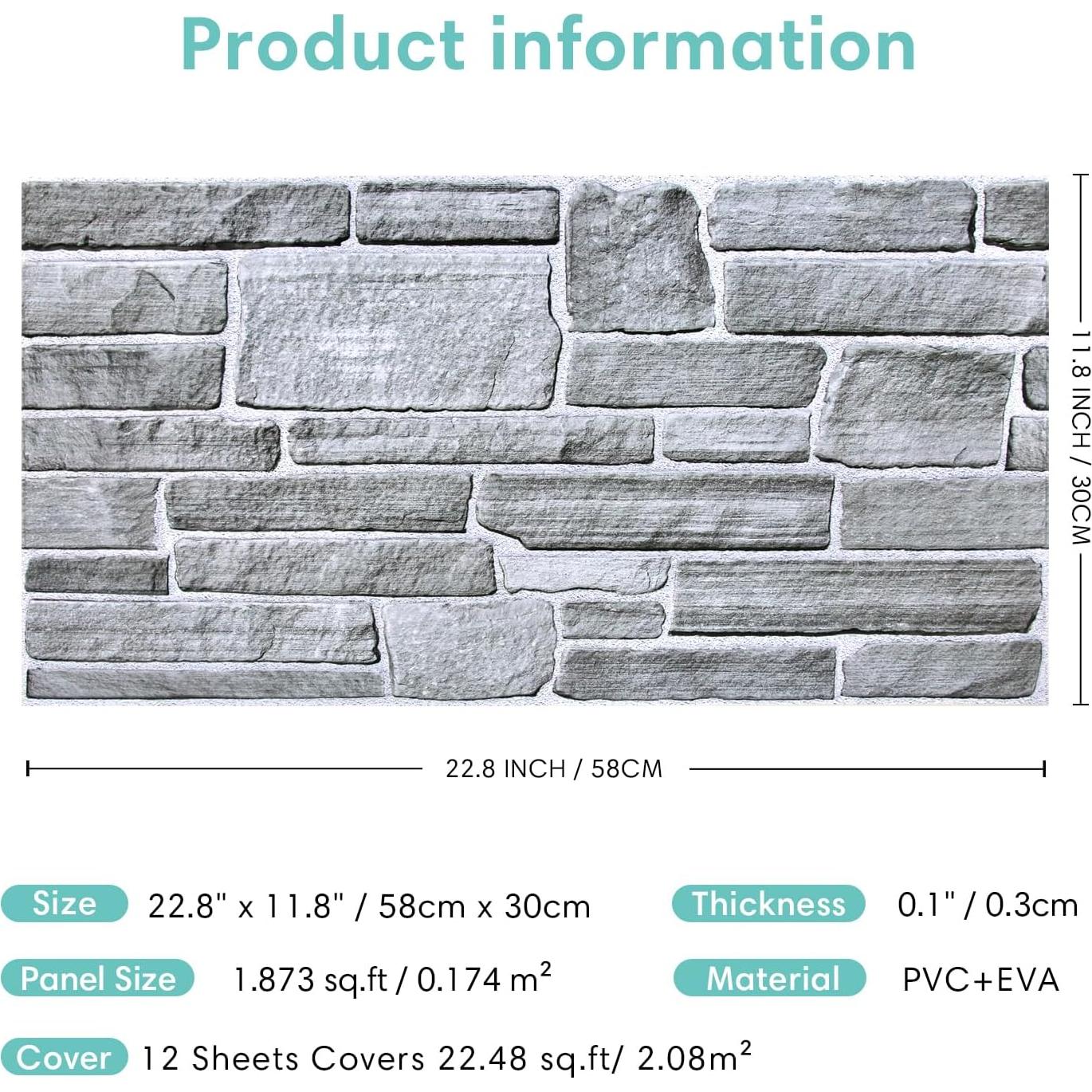 Paneles de Pared 3D Autoadhesivos Commomy 12 Pcs Piedra 2.09 m²