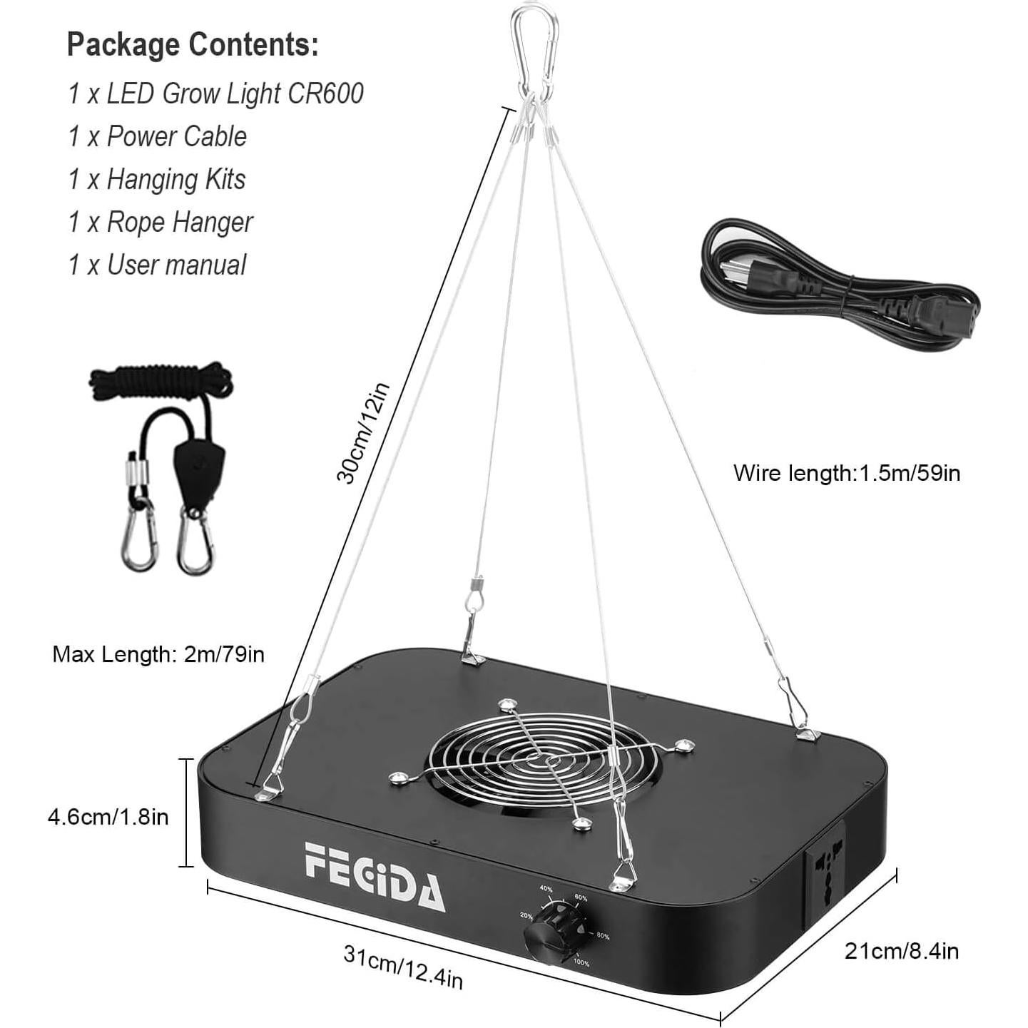 FECiDA Luz de Cultivo LED 65W Espectro Completo Regulable