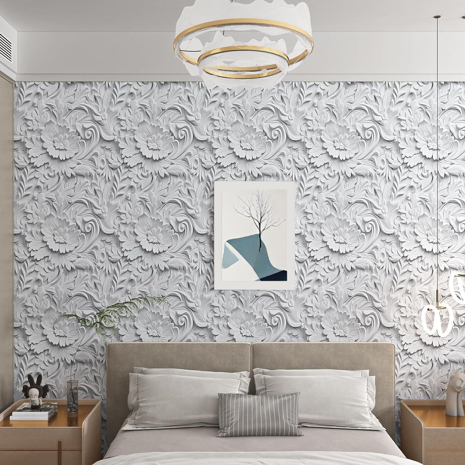 Papel Tapiz Autoadhesivo Floral 3D Gris ReWallpaper 276x44.5cm