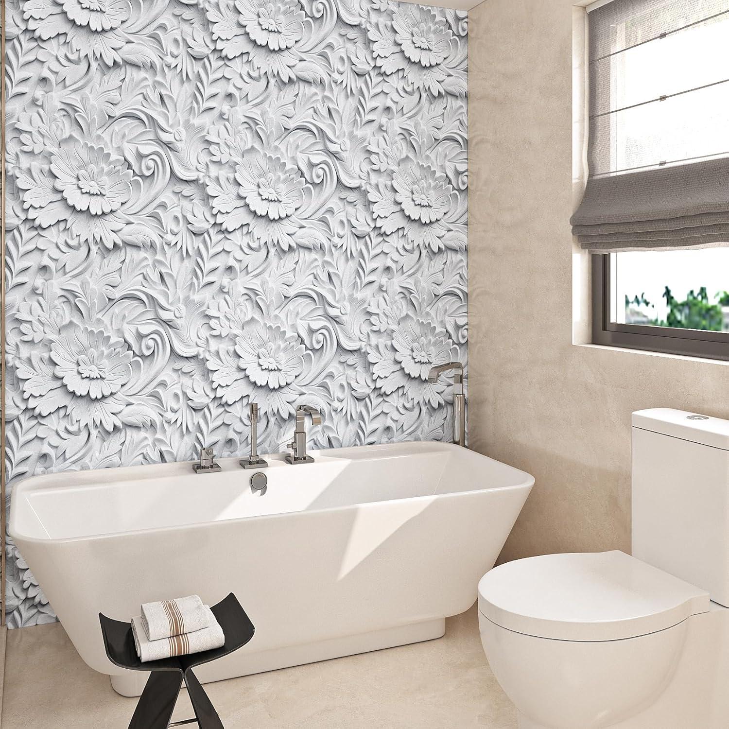Papel Tapiz Autoadhesivo Floral 3D Gris ReWallpaper 276x44.5cm