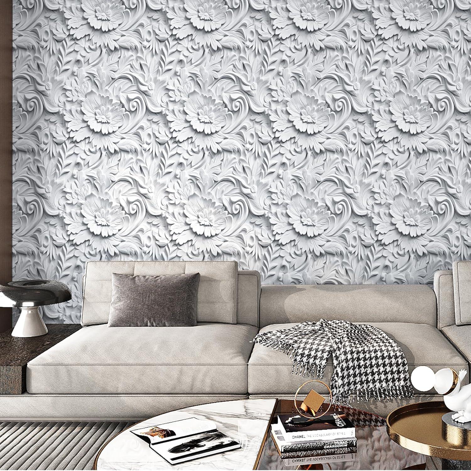 Papel Tapiz Autoadhesivo Floral 3D Gris ReWallpaper 276x44.5cm