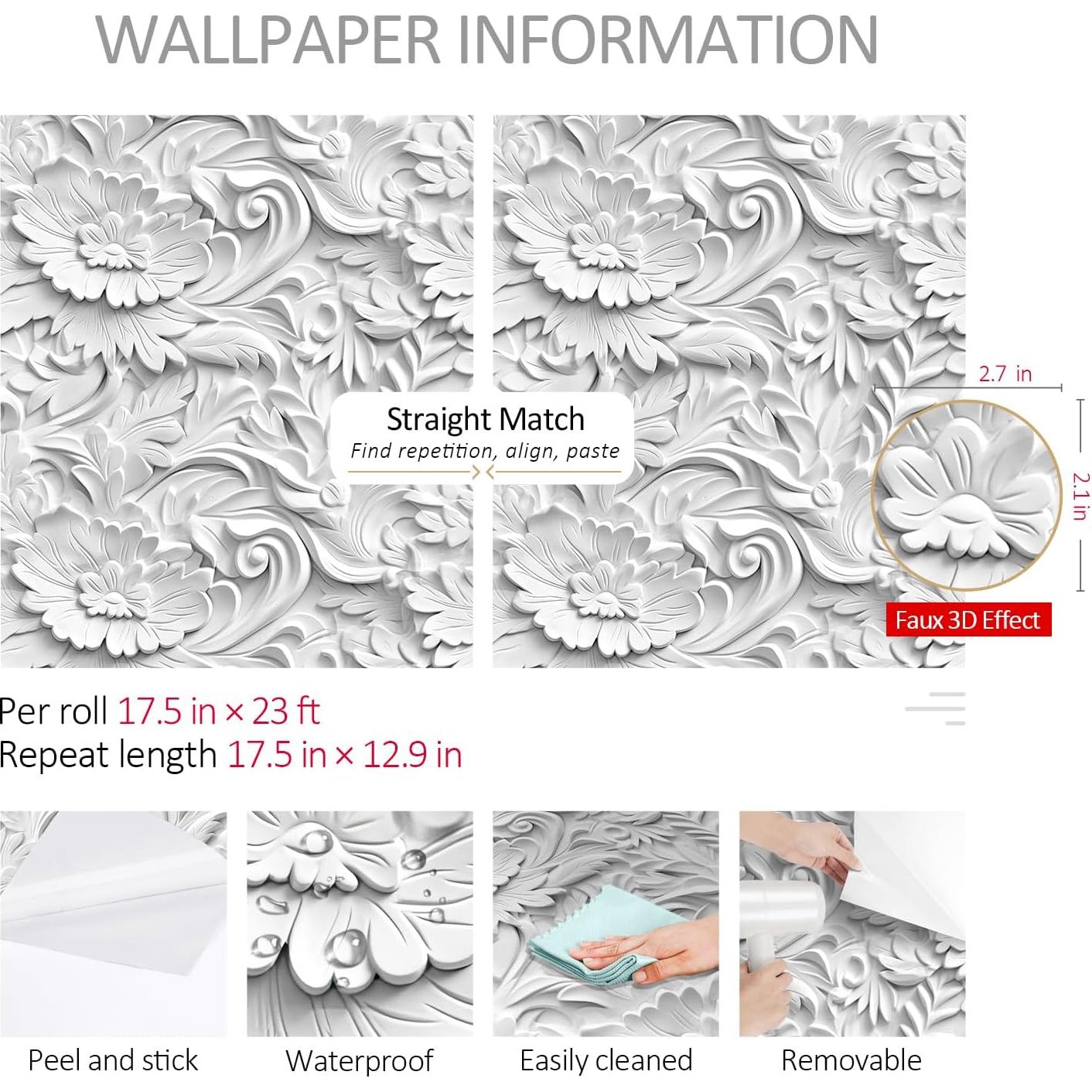 Papel Tapiz Autoadhesivo Floral 3D Gris ReWallpaper 276x44.5cm