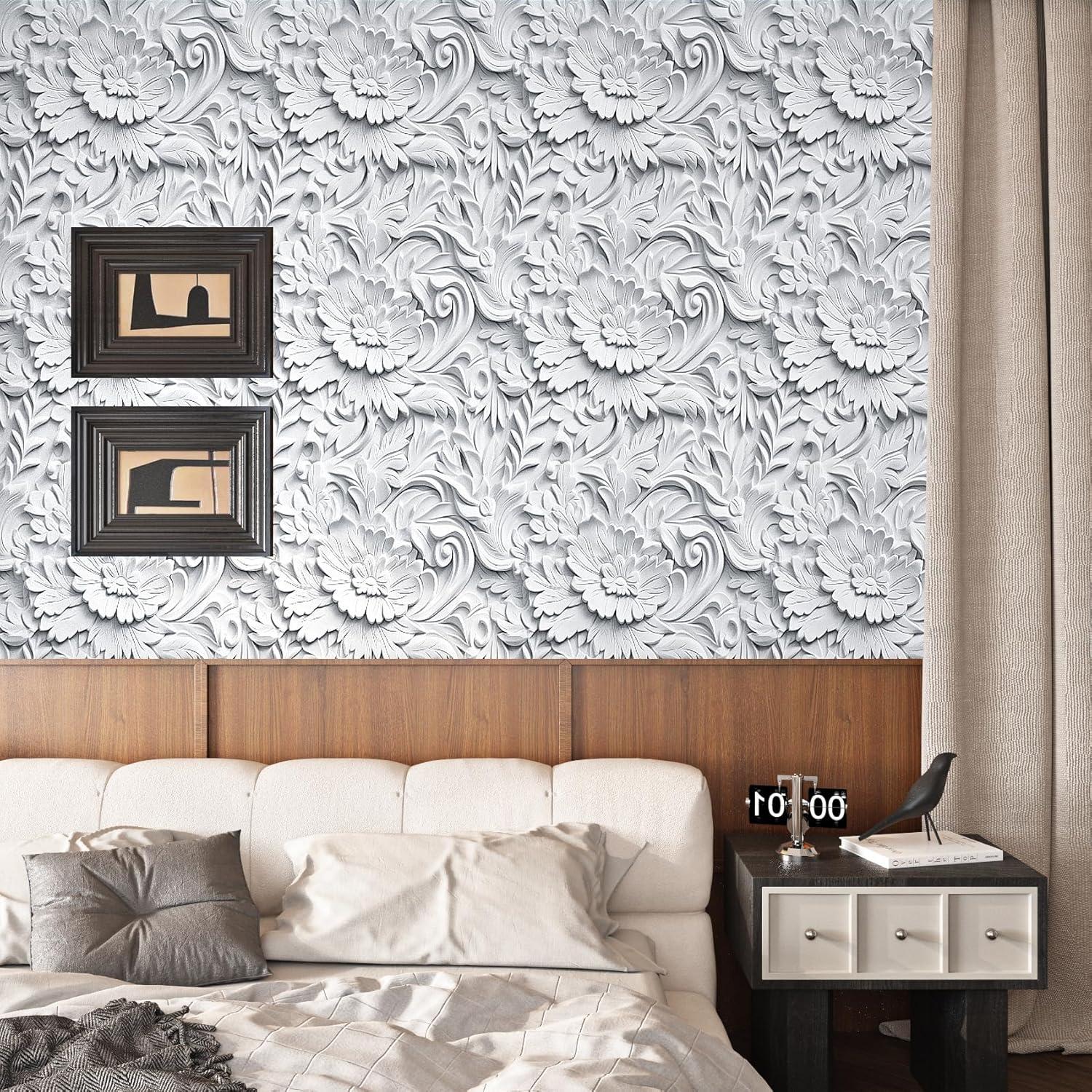 Papel Tapiz Autoadhesivo Floral 3D Gris ReWallpaper 276x44.5cm