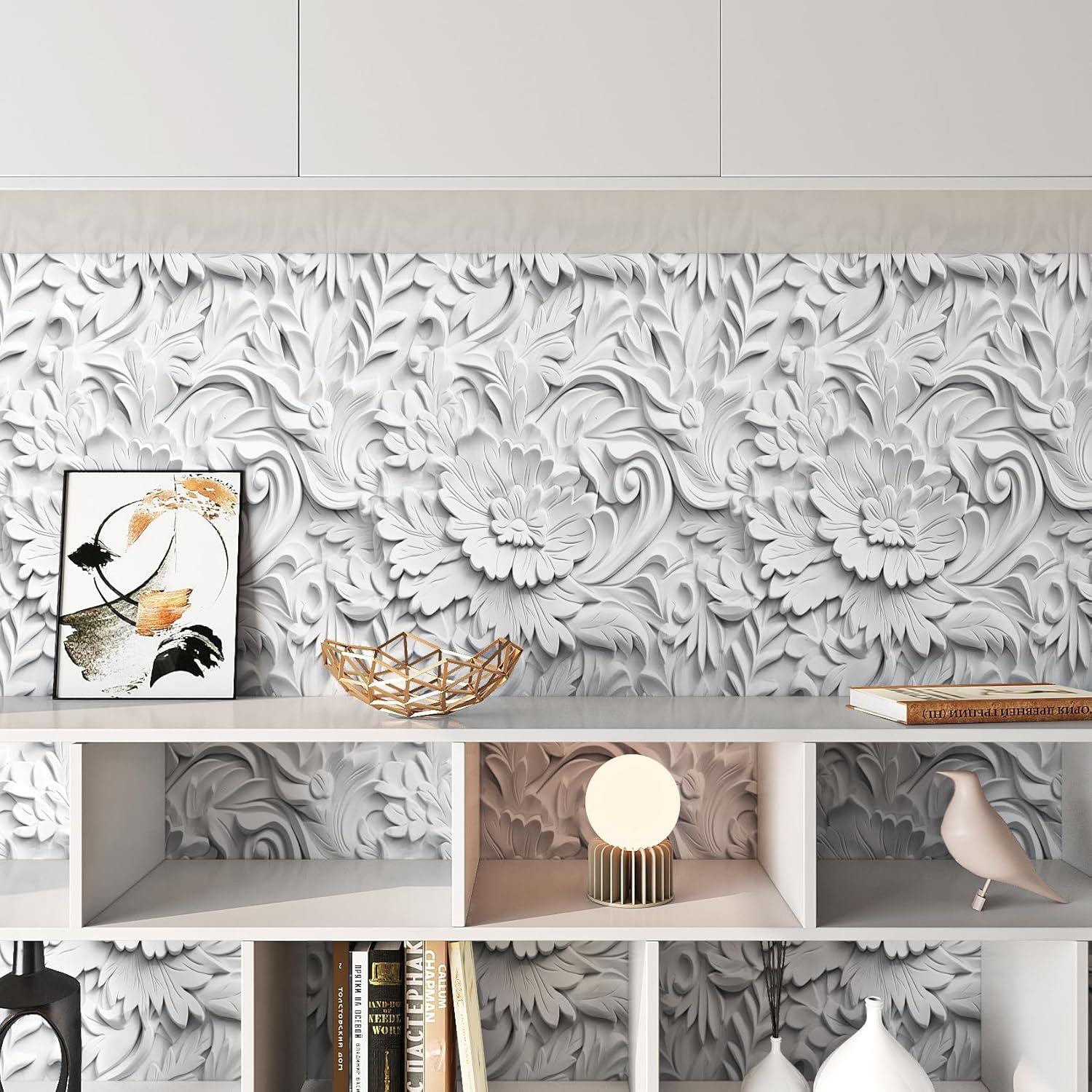 Papel Tapiz Autoadhesivo Floral 3D Gris ReWallpaper 276x44.5cm