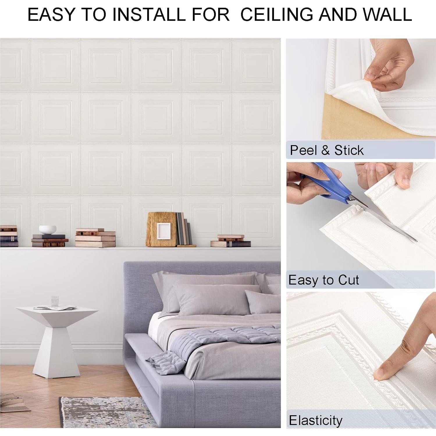 32 Azulejos de Techo Autoadhesivos Dureidos 3D Espuma Blanco