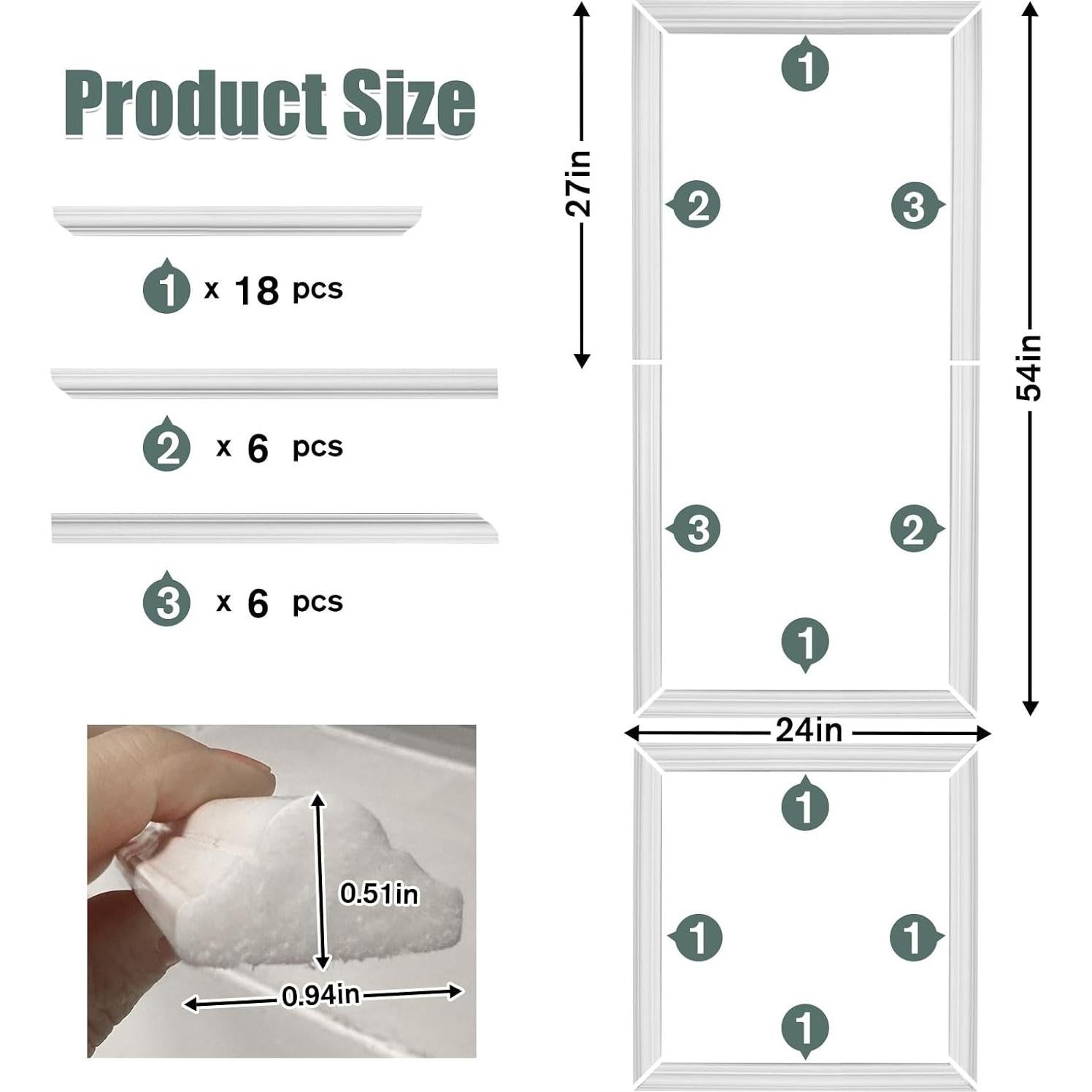 Kit de Moldura de Pared Autoadhesiva 3 Piezas SHUNYITONG
