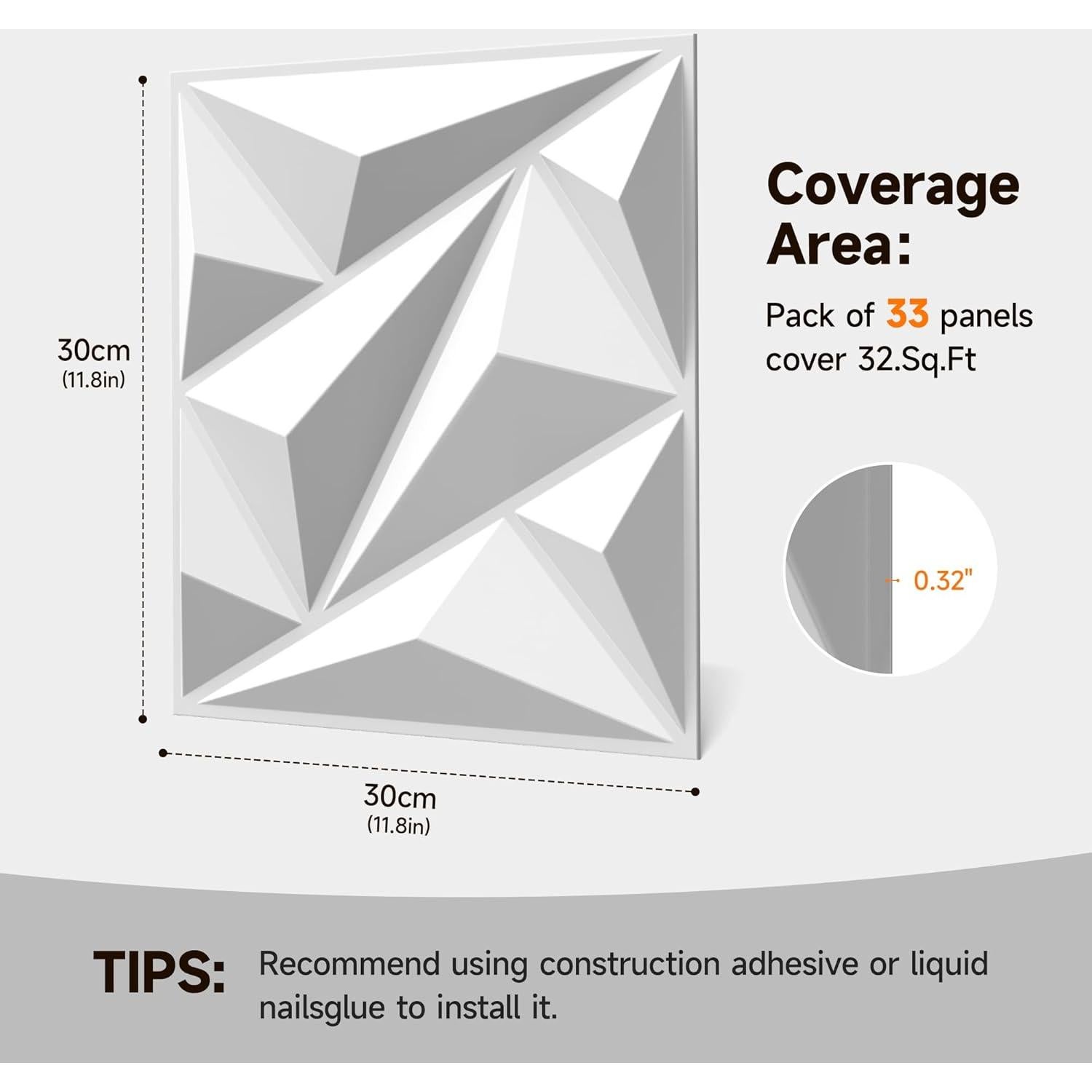 Paneles de Pared 3D INMOZATA Blancos 30.48x30.48cm - 33 Piezas