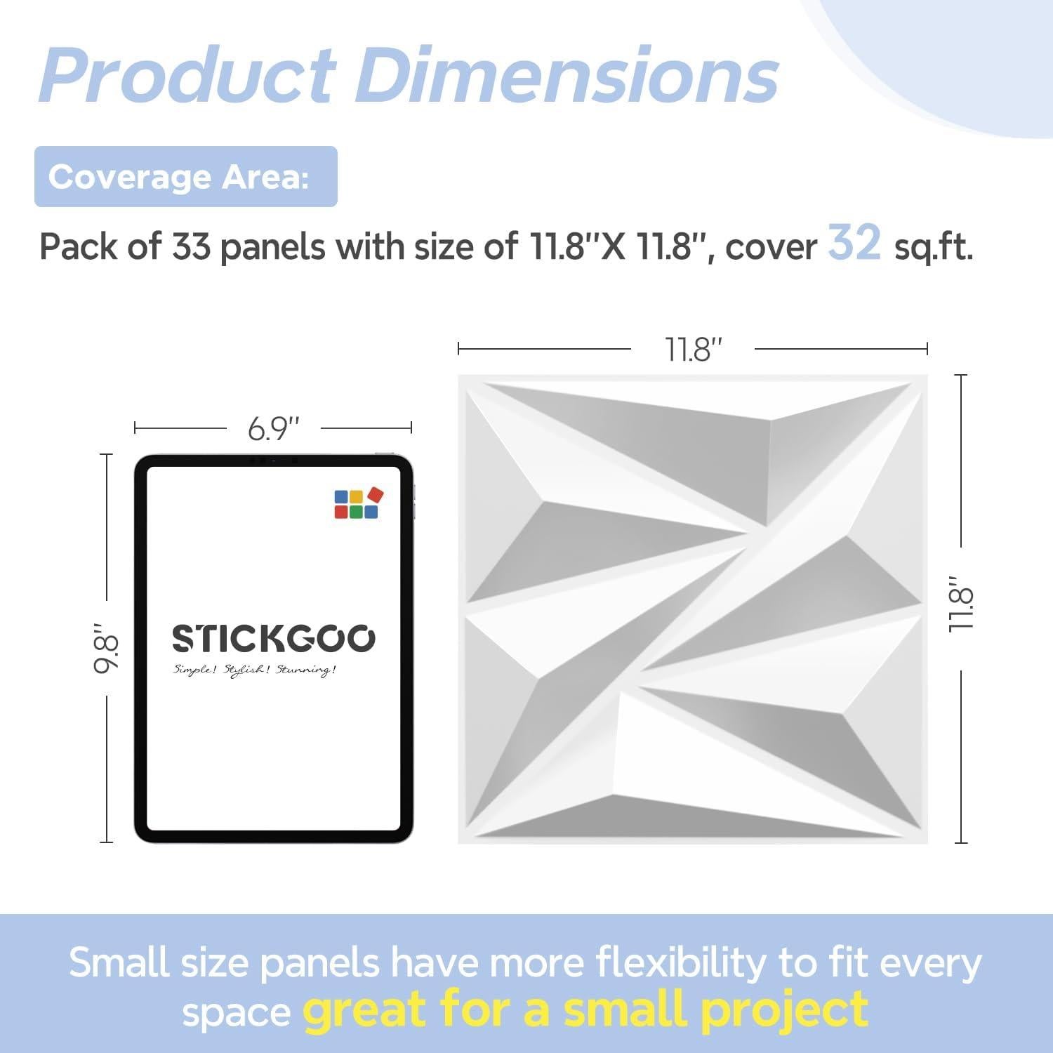 Paneles de Pared 3D STICKGOO Blancos 33 Piezas 30.48cm x 30.48cm