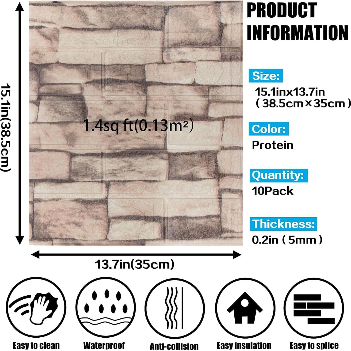 Papel Tapiz 3D Autoadhesivo WAPANE Ladrillo 10 Paquete