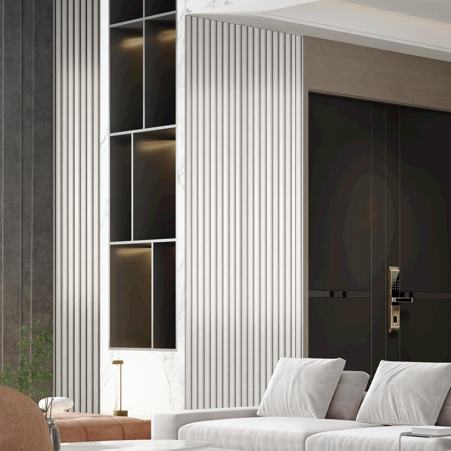 Paneles Acústicos de Pared OUZUGIE 3D Plata Metálica 8 Piezas