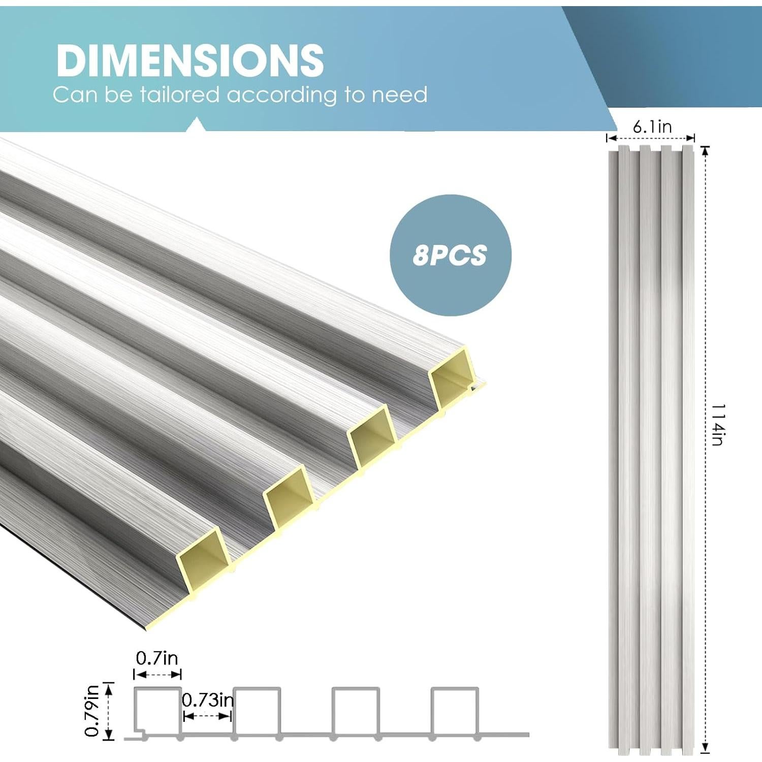 Paneles Acústicos de Pared OUZUGIE 3D Plata Metálica 8 Piezas