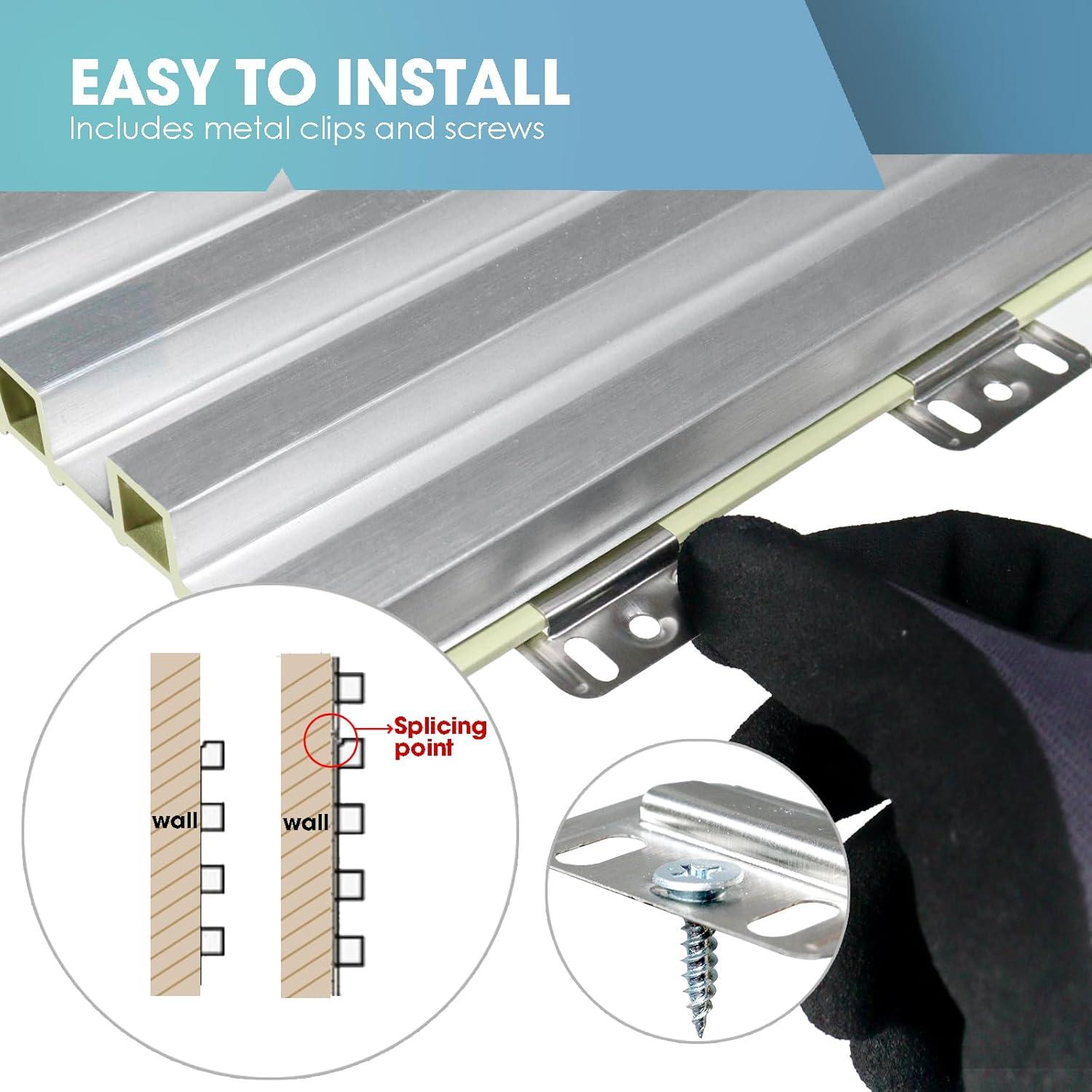 Paneles Acústicos de Pared OUZUGIE 3D Plata Metálica 8 Piezas