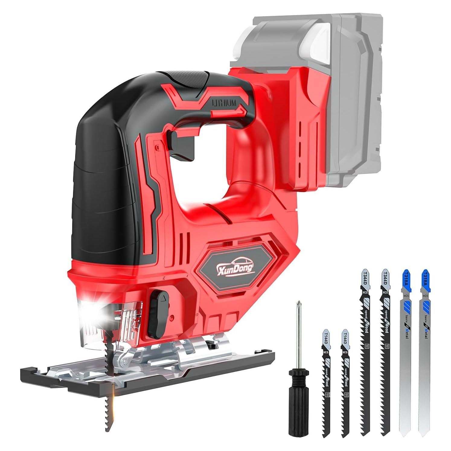 Sierra de calar inalámbrica XunDong 18V 2900RPM con luz LED