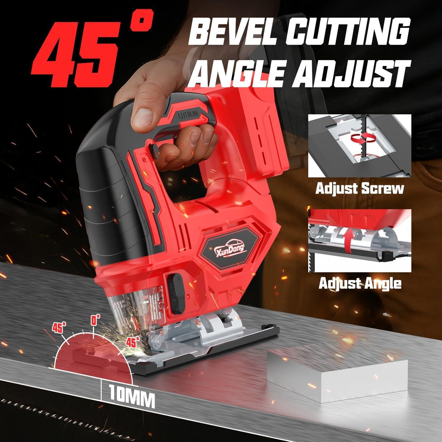 Sierra de calar inalámbrica XunDong 18V 2900RPM con luz LED