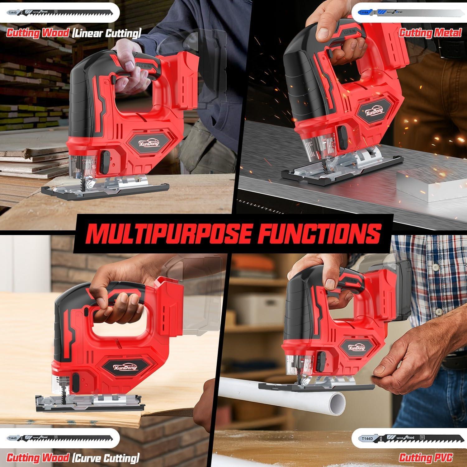 Sierra de calar inalámbrica XunDong 18V 2900RPM con luz LED