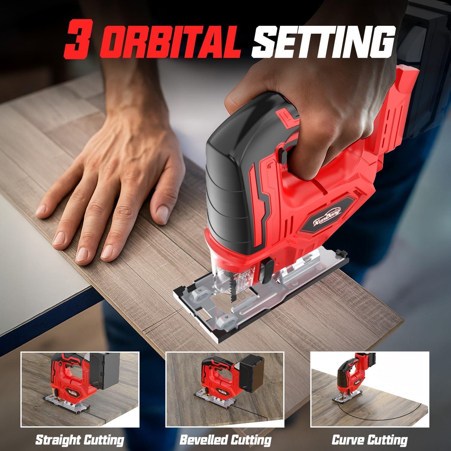 Sierra de calar inalámbrica XunDong 18V 2900RPM con luz LED