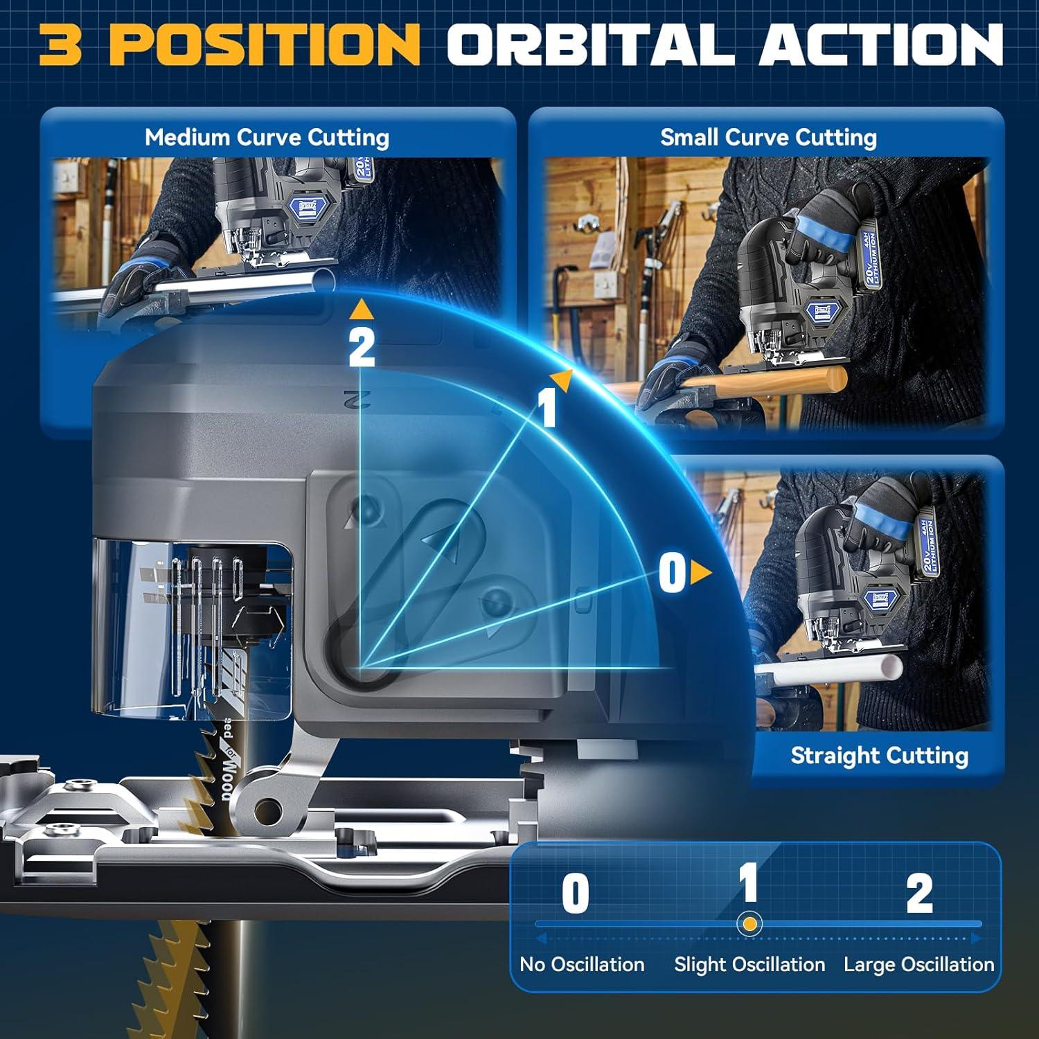 Sierra de calar inalámbrica DIYtoolifz 20V con luz LED