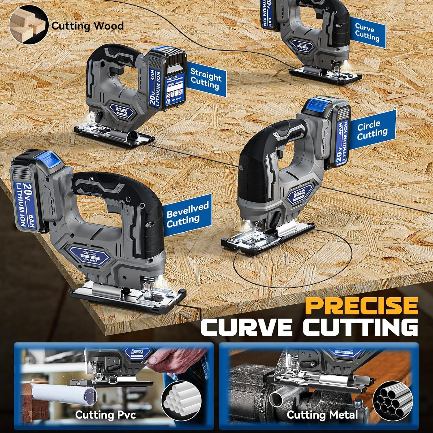 Sierra de calar inalámbrica DIYtoolifz 20V con luz LED