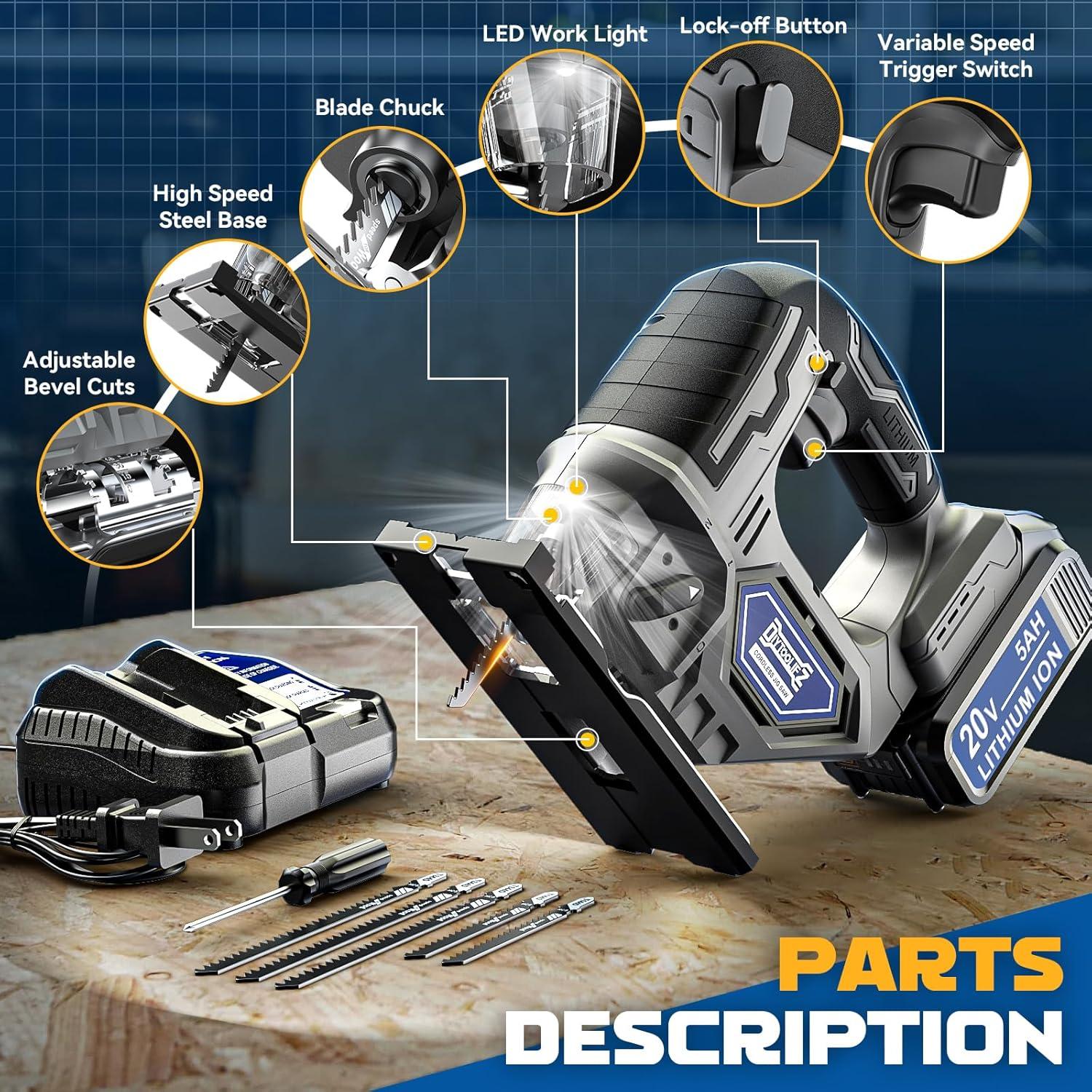 Sierra de calar inalámbrica DIYtoolifz 20V con luz LED