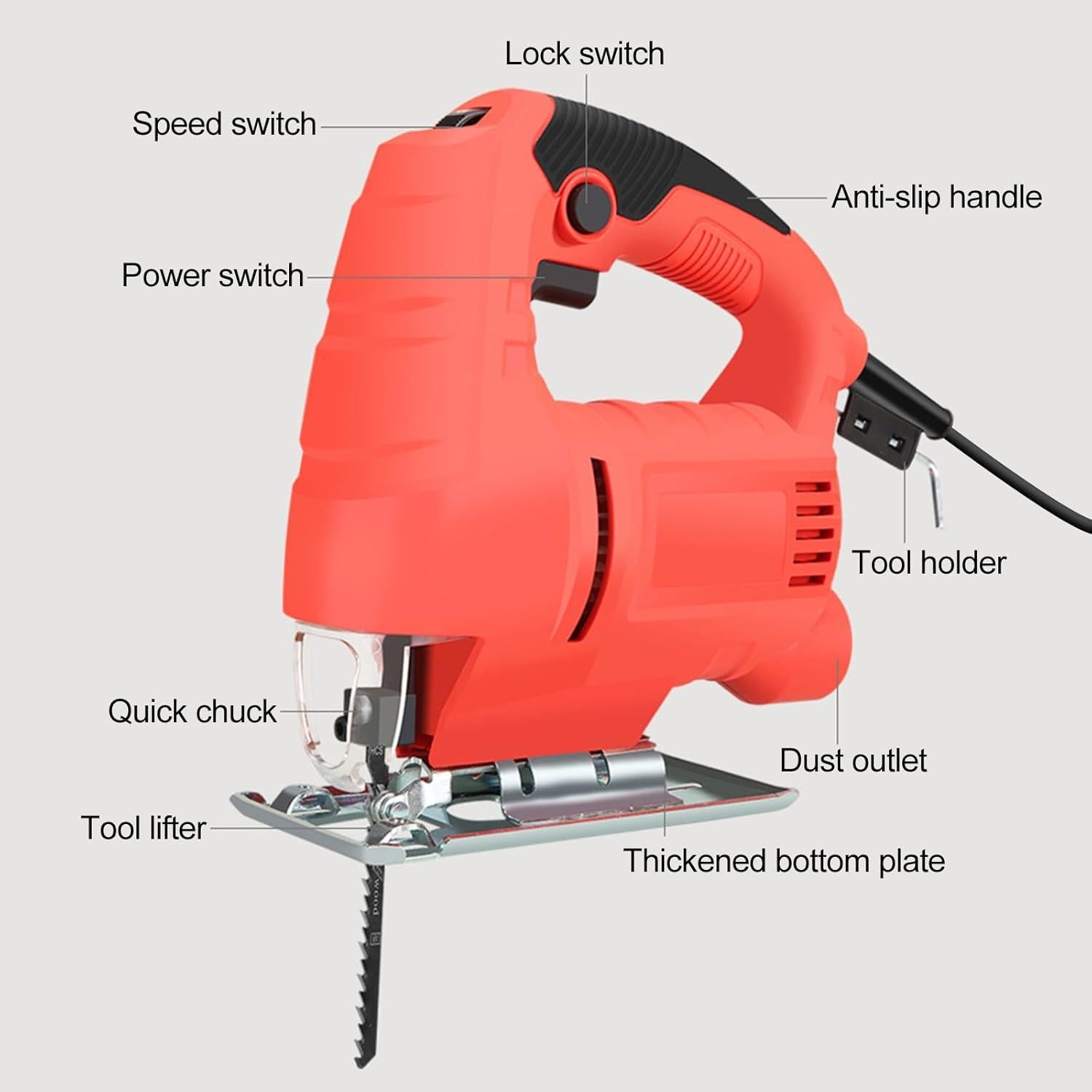 Sierra de calar eléctrica Oubit 800W con 6 velocidades y corte 0-45°