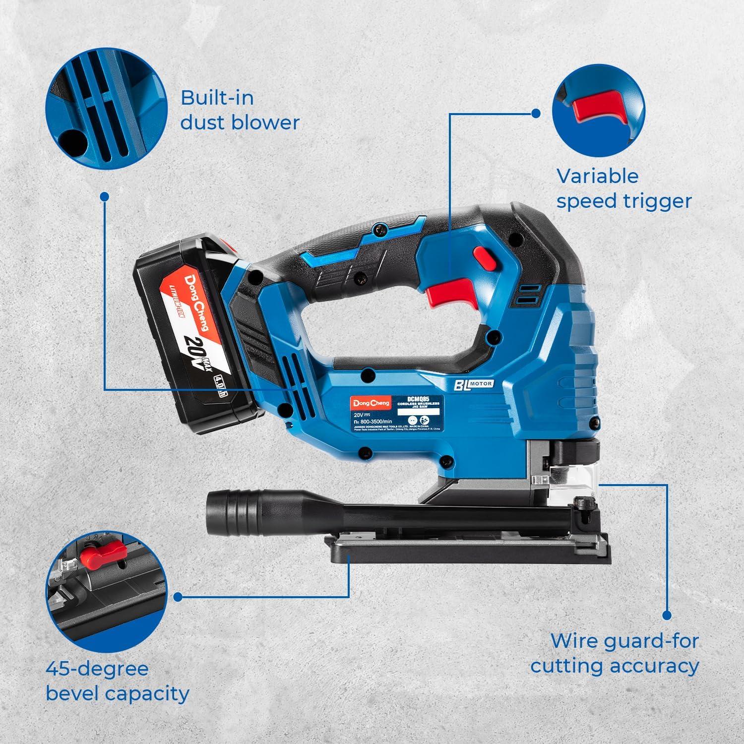 Sierra de calar Dong Cheng 20V, motor sin escobillas, 800-3500 SPM