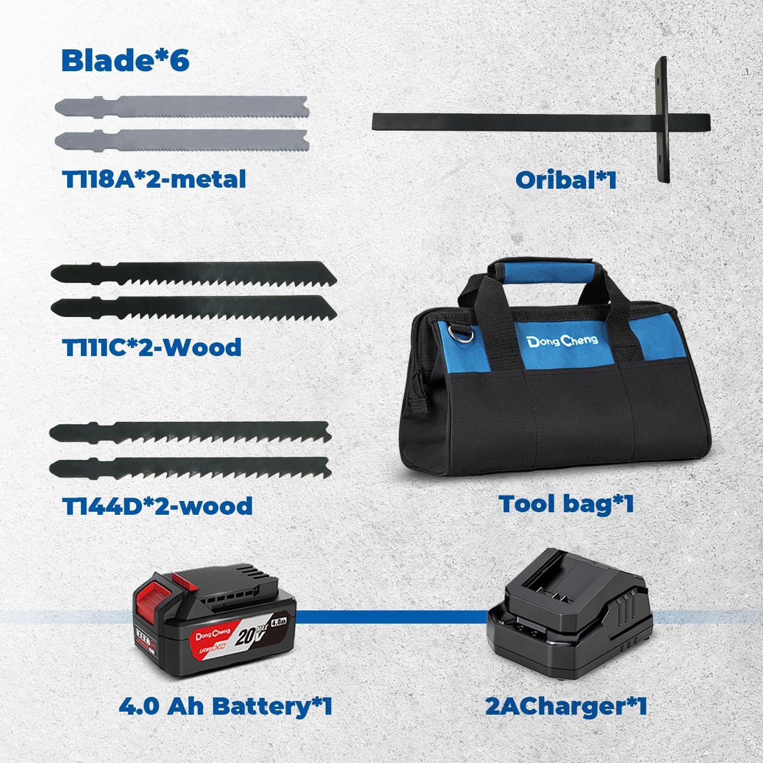 Sierra de calar Dong Cheng 20V, motor sin escobillas, 800-3500 SPM