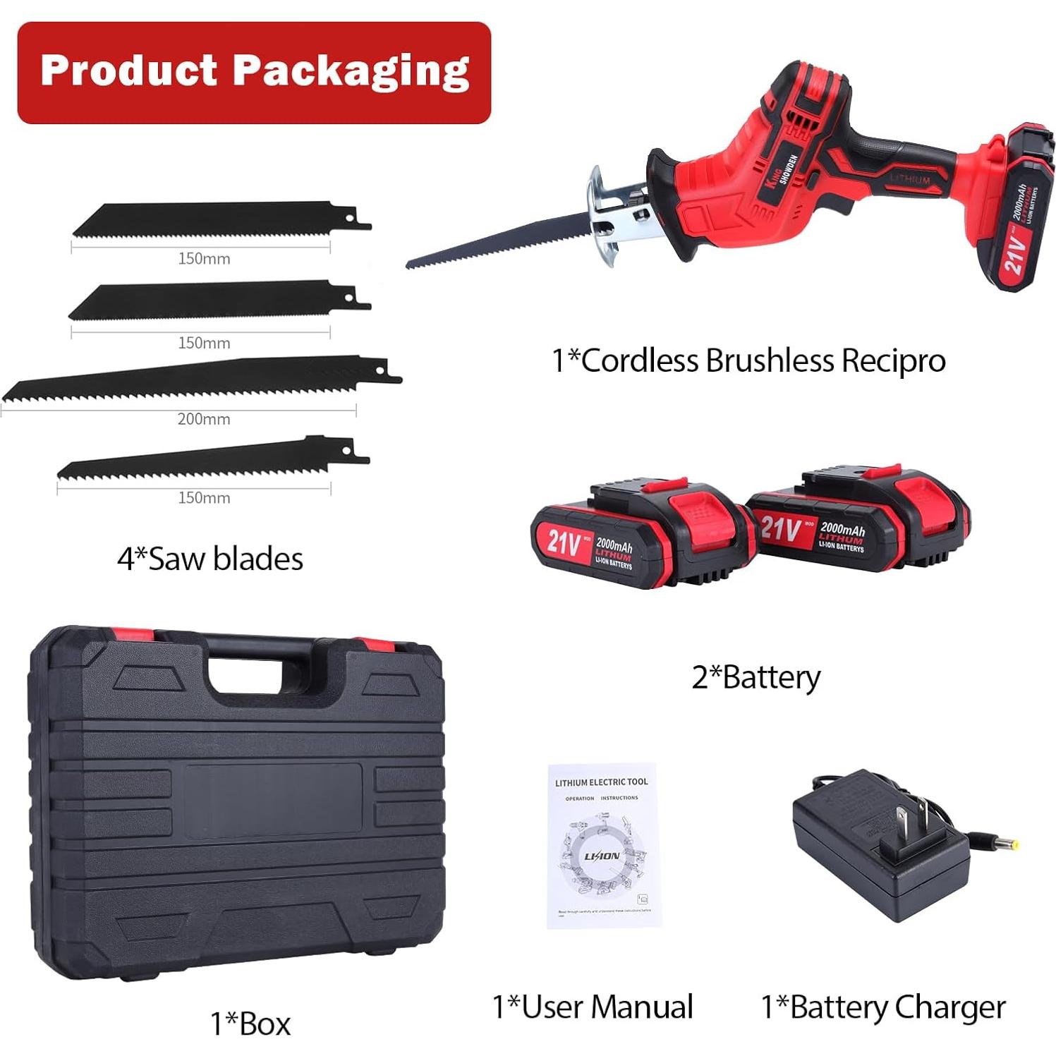 Sierra Recíproca Inalámbrica BDJHMP 21V 2000mAh 3000RPM