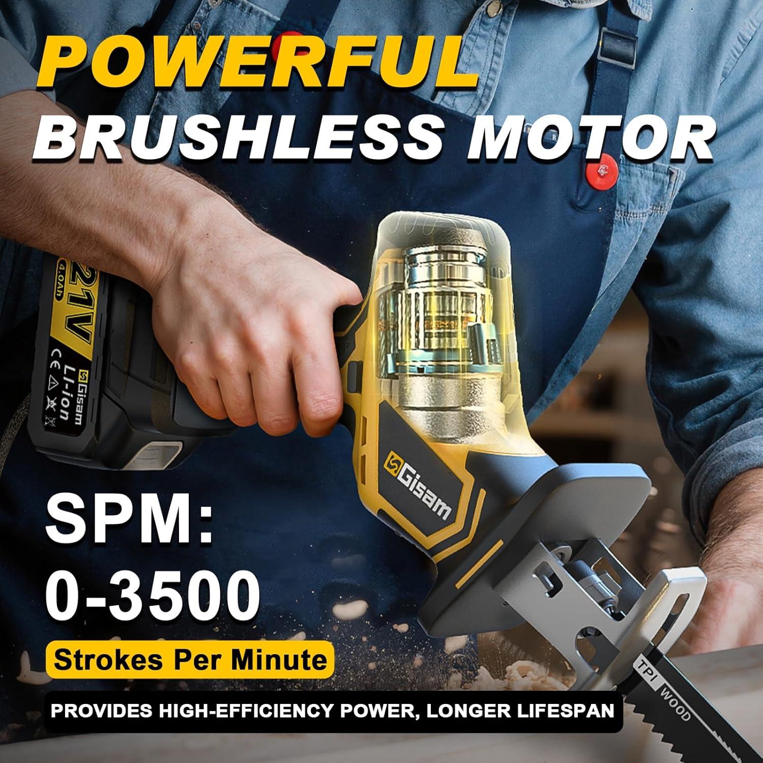 Sierra Recíproca Inalámbrica Gisam 21V 4.0Ah 3500SPM