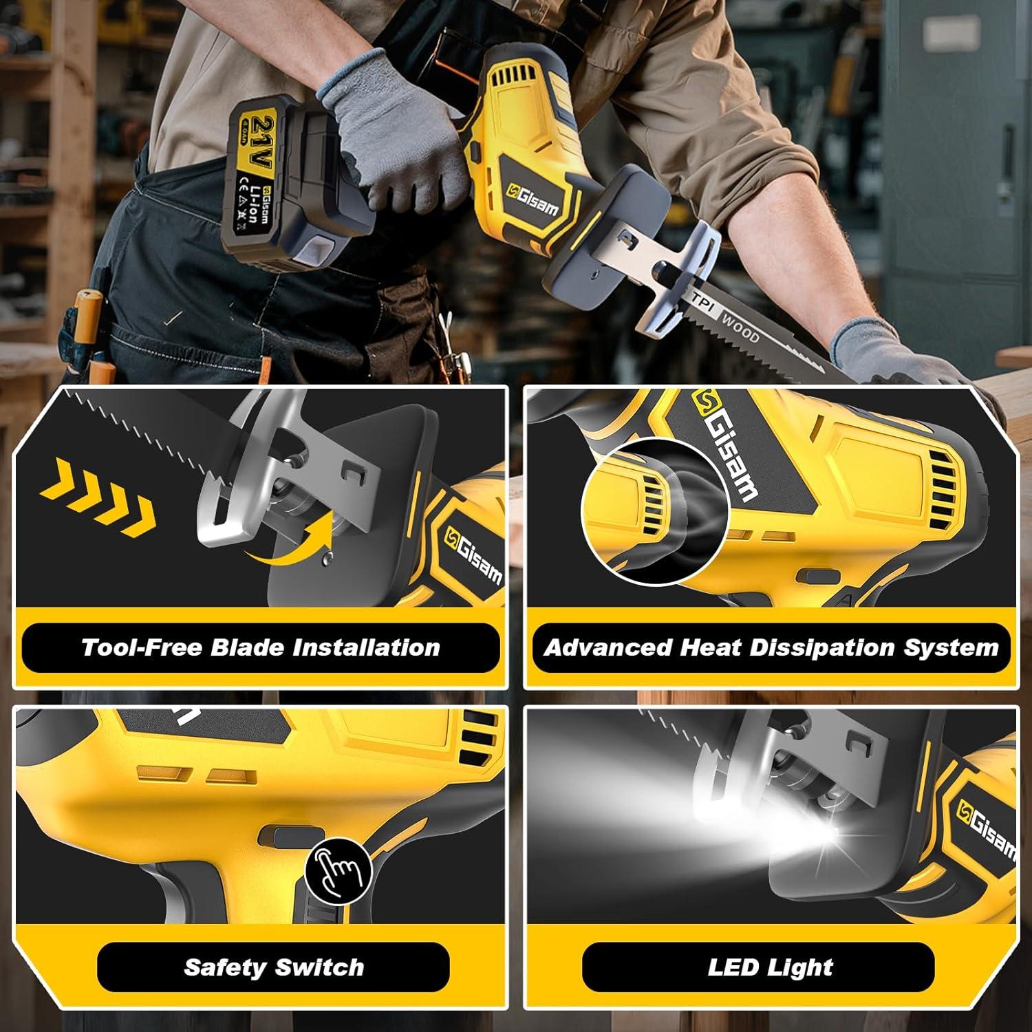 Sierra Recíproca Inalámbrica Gisam 21V 4.0Ah 3500SPM