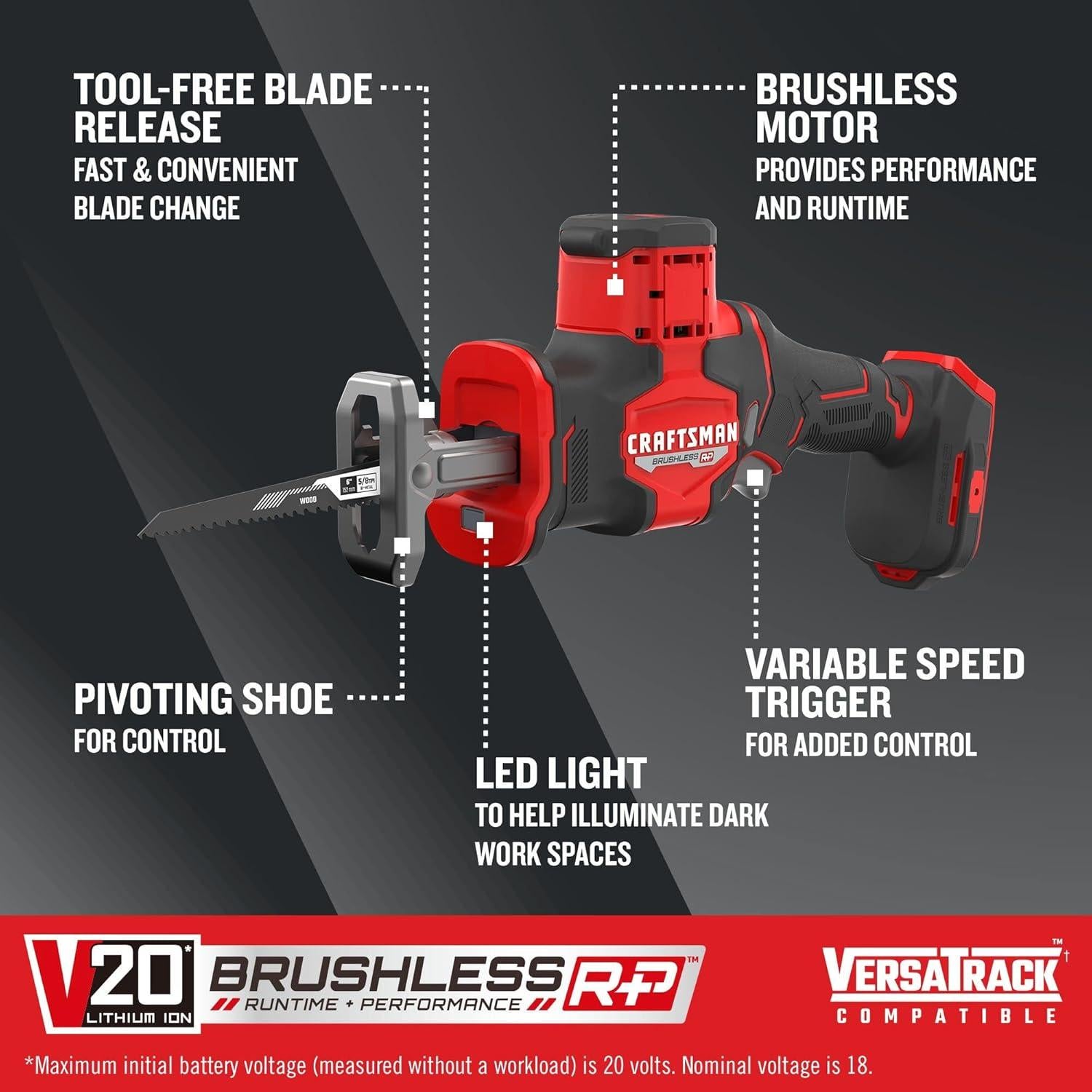 Sierra Recíproca Inalámbrica CRAFTSMAN V20, 2800 SPM, 1.76 kg