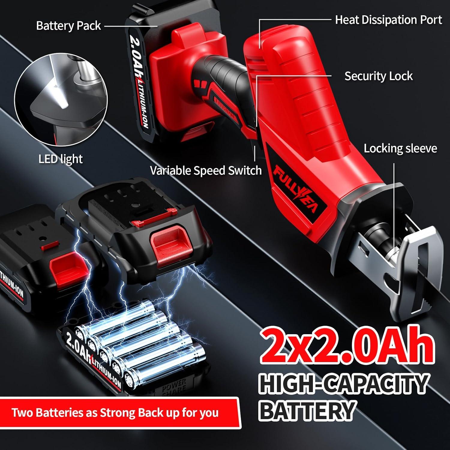 Sierra Recíproca Inalámbrica FULLYEA 21V 3500SPM con 2 Baterías