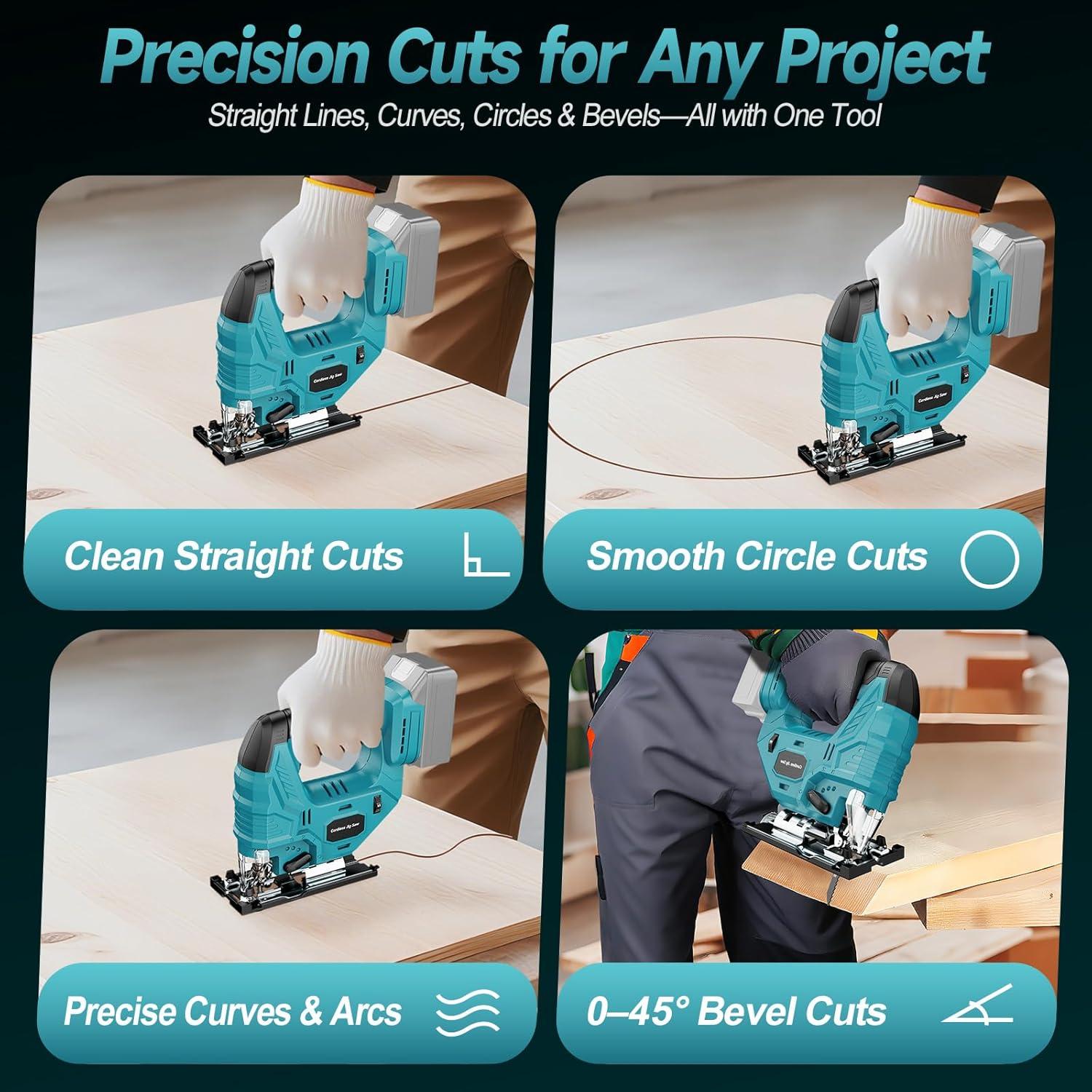 Sierra de calar inalámbrica Fledukten 800W 18V con riel guía