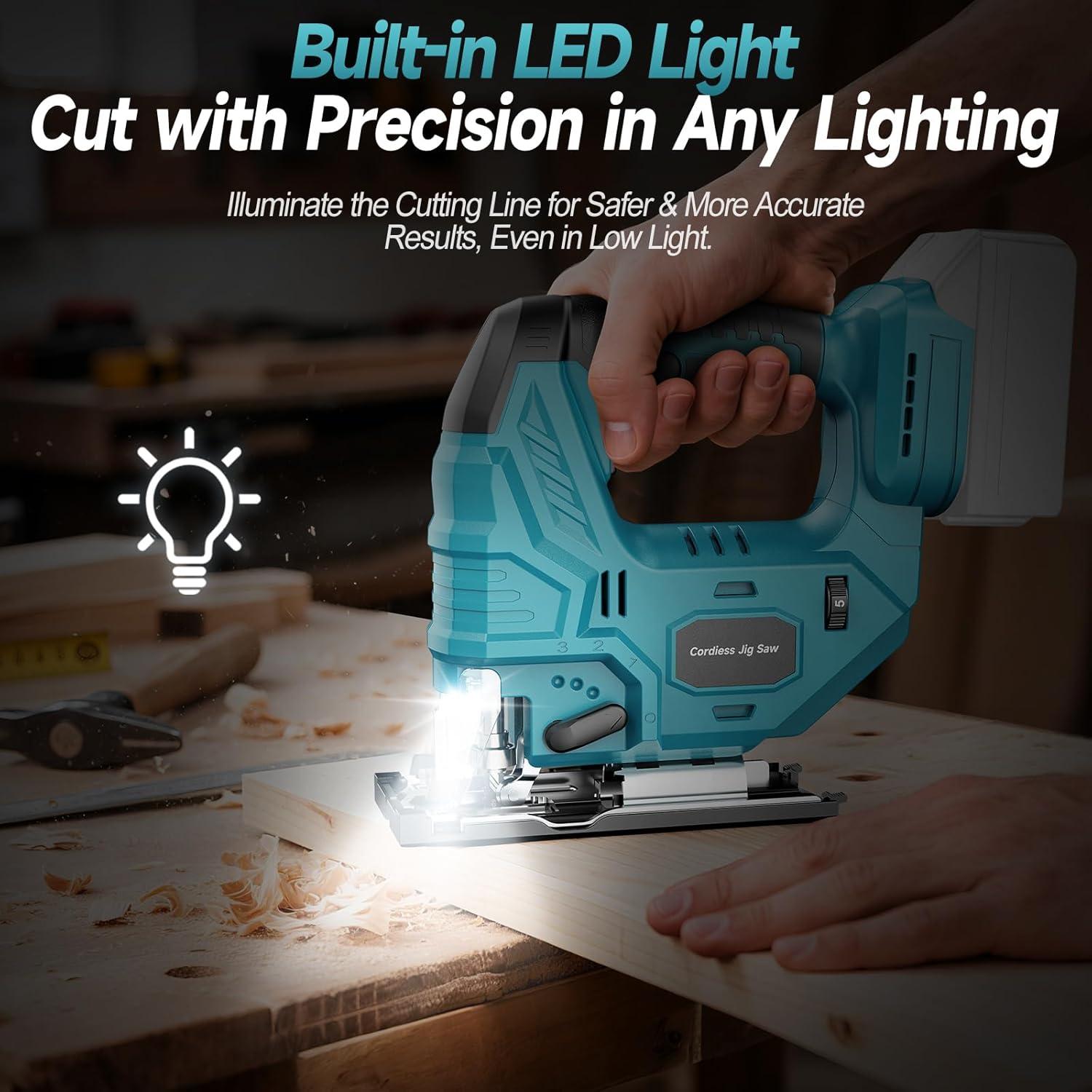 Sierra de calar inalámbrica Fledukten 800W 18V con riel guía