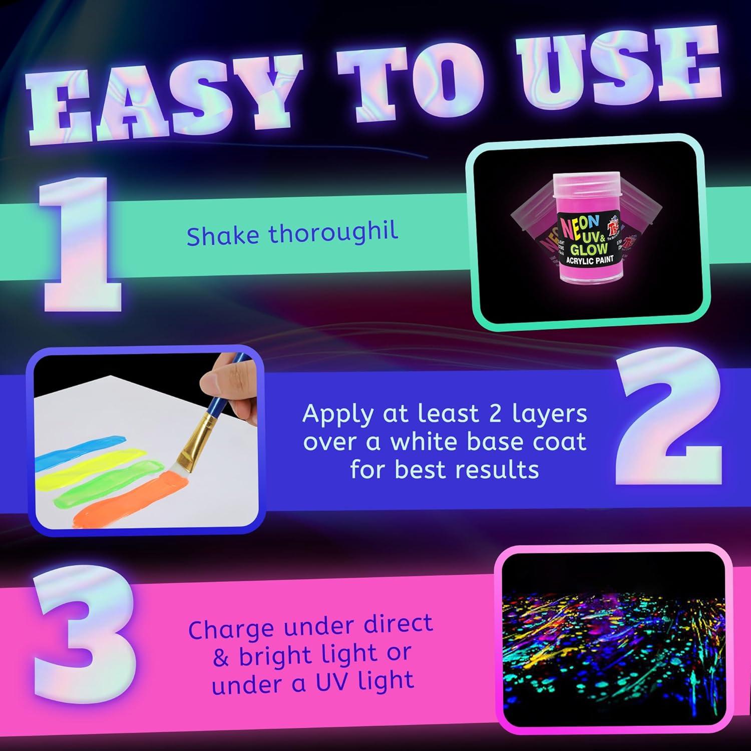 Set de 10 Pinturas Acrílicas que Brillan en la Oscuridad TBC