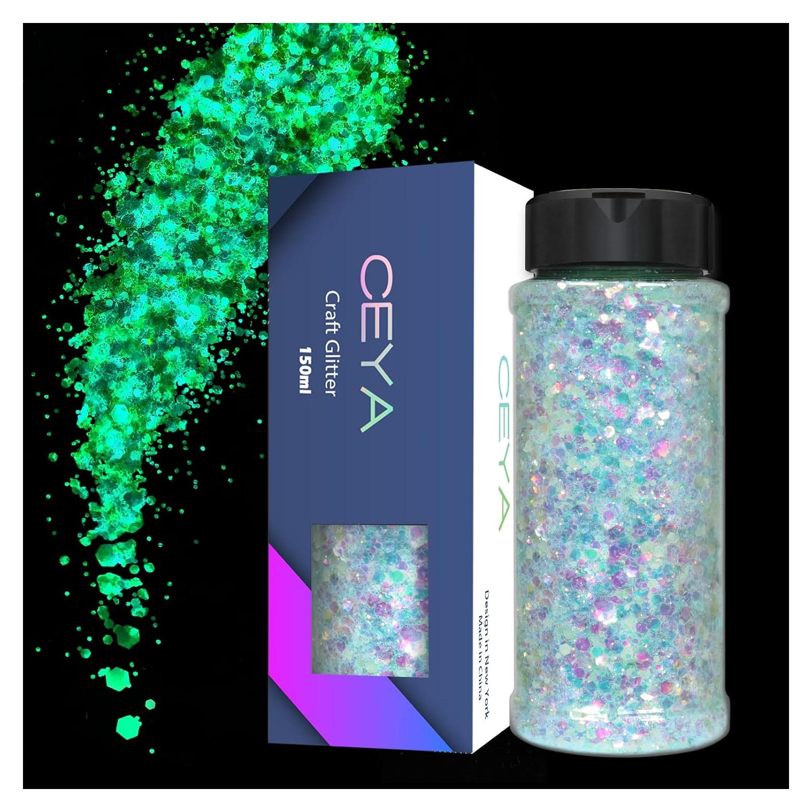 Purpurina Chunky Brillo en la Oscuridad Ceya 95g Azul Cielo