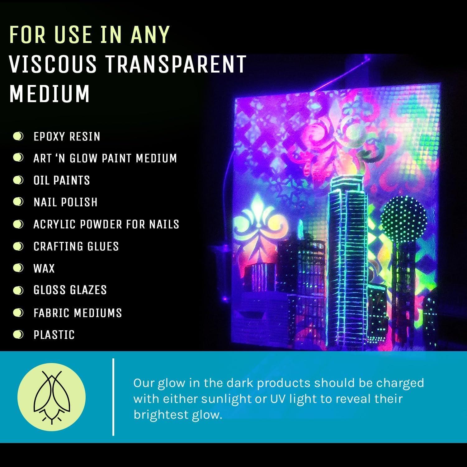 Polvo Fluorescente que Brilla en la Oscuridad Art 'N Glow - 120 Gramos - Ideal para Pintura y Manualidades