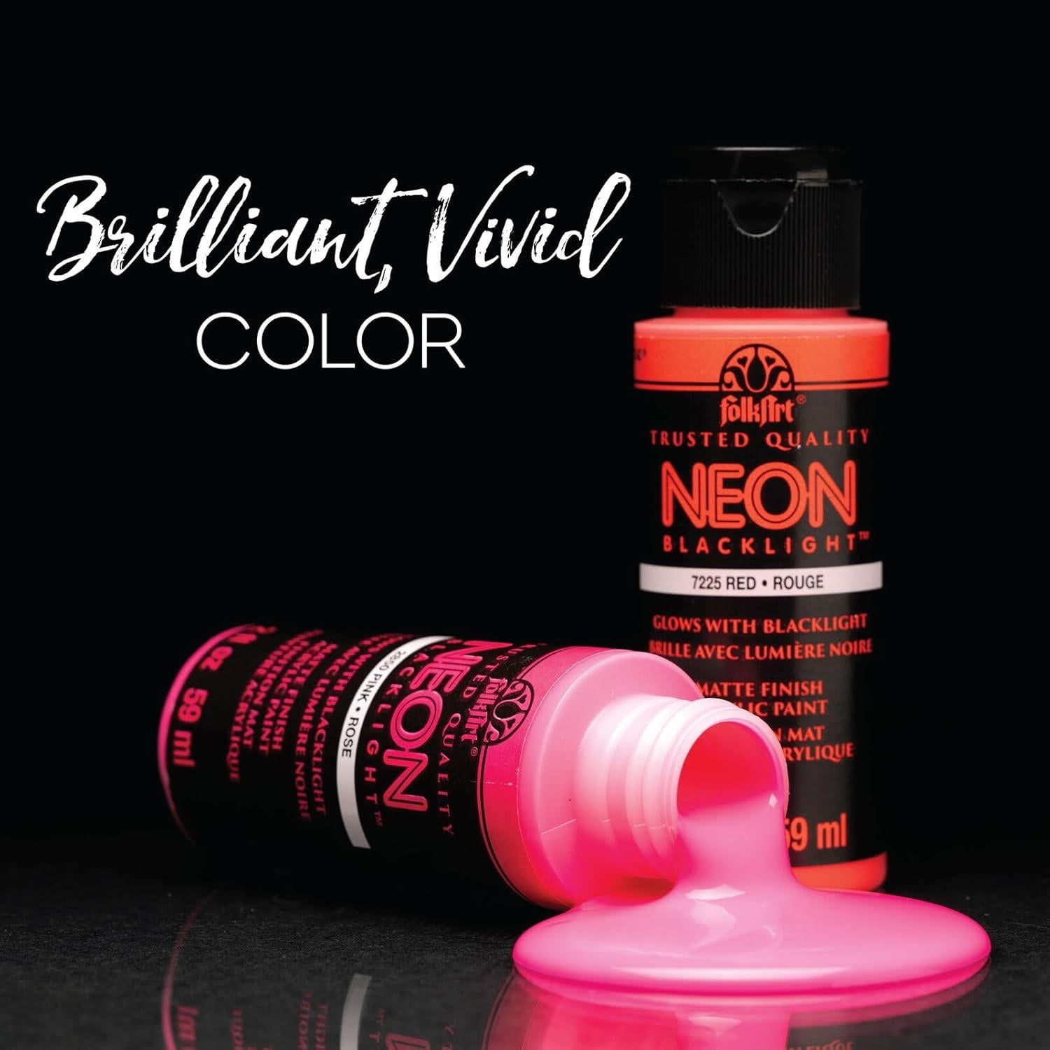 Set de Pintura Acrílica FolkArt Neón y Brilla en la Oscuridad 8 Colores 59 ml