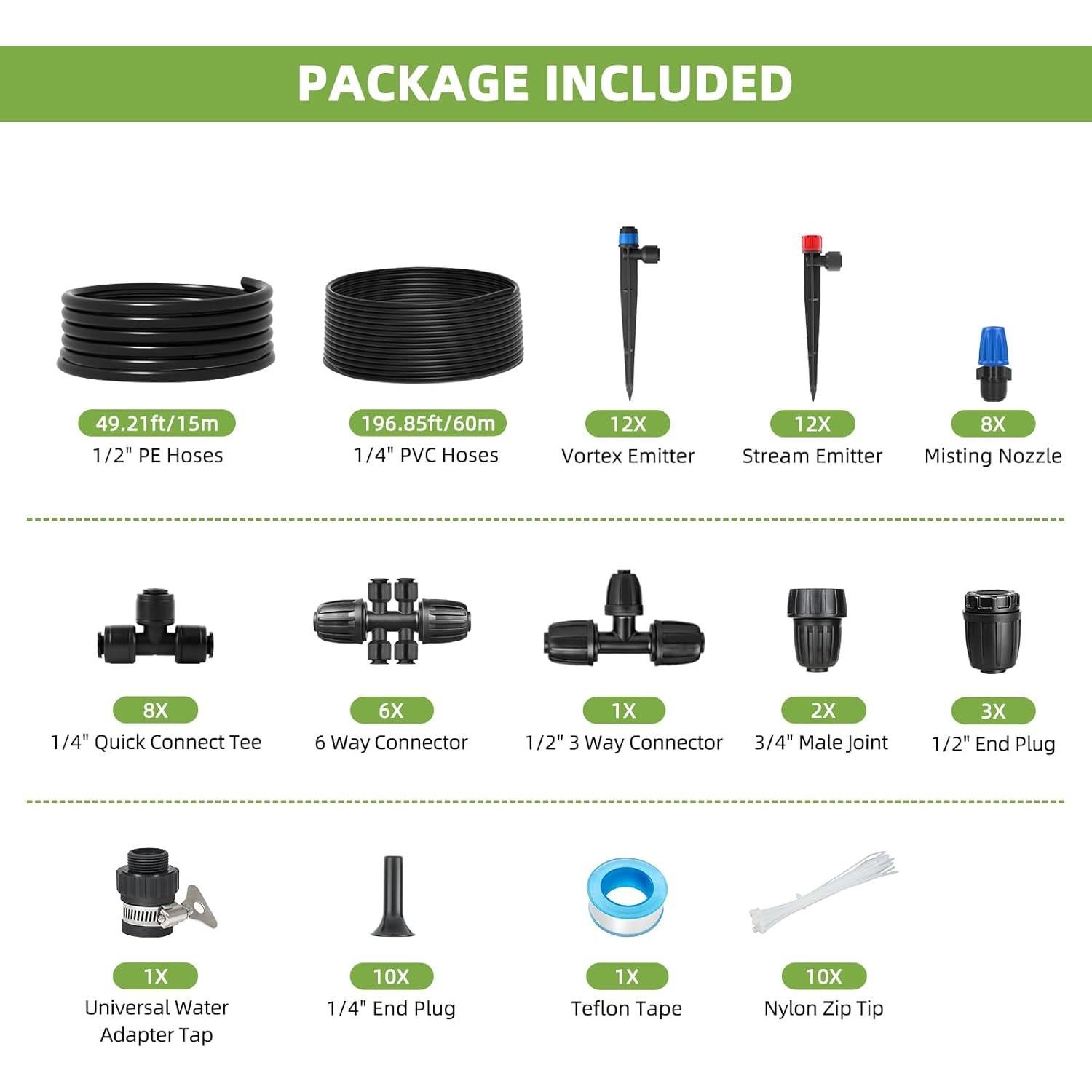 Kit de Riego por Goteo GISNPA 250FT para Jardín y Invernadero