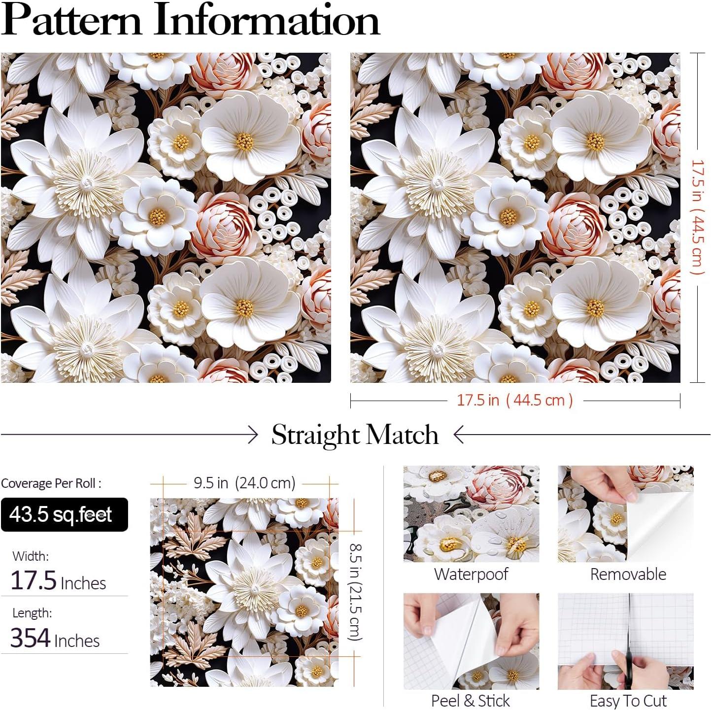 Papel Tapiz Autoadhesivo Floral 3D FunStick 44.5cm x 9m