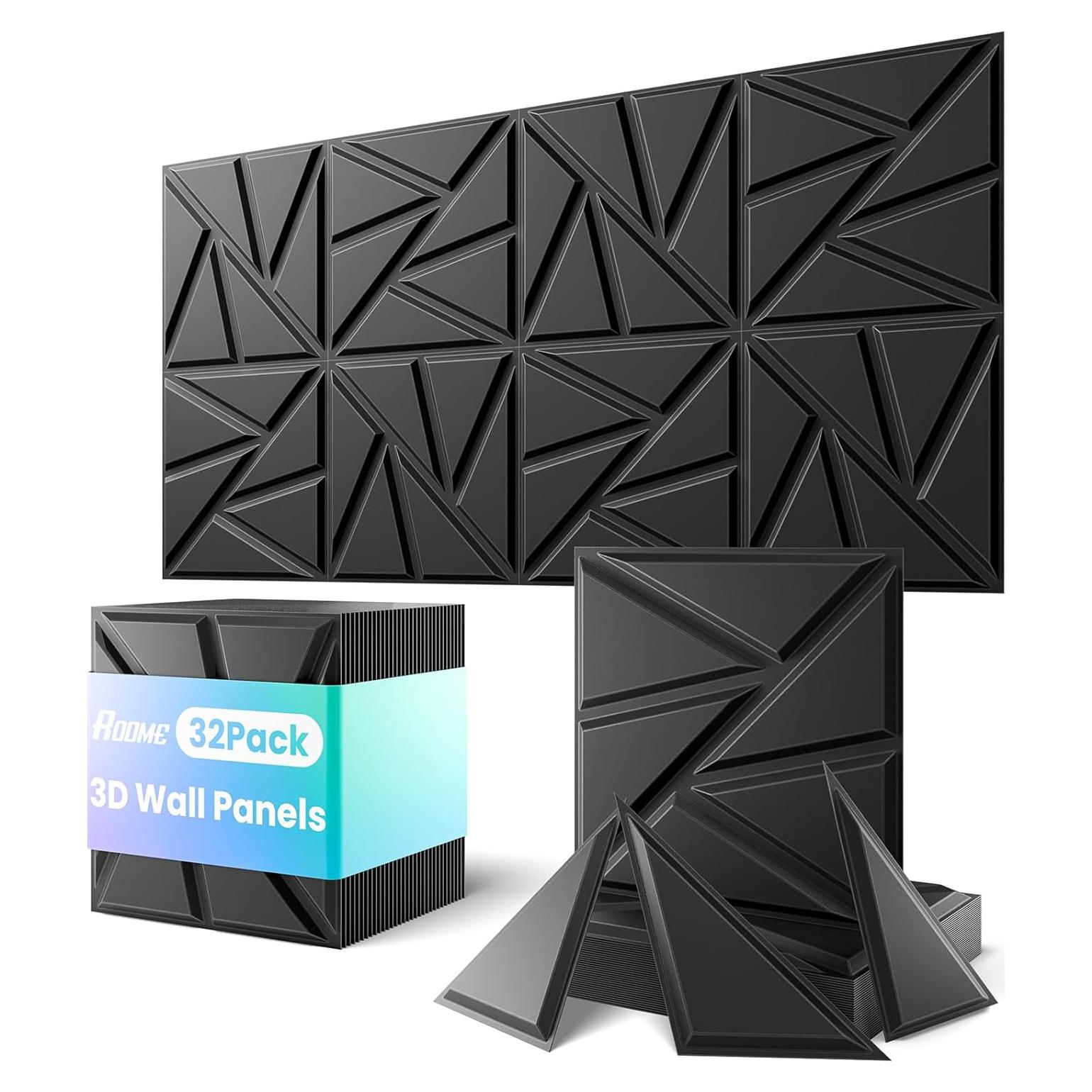 Paneles de Pared 3D ROOME 30x30cm Negro PVC Autoadhesivos