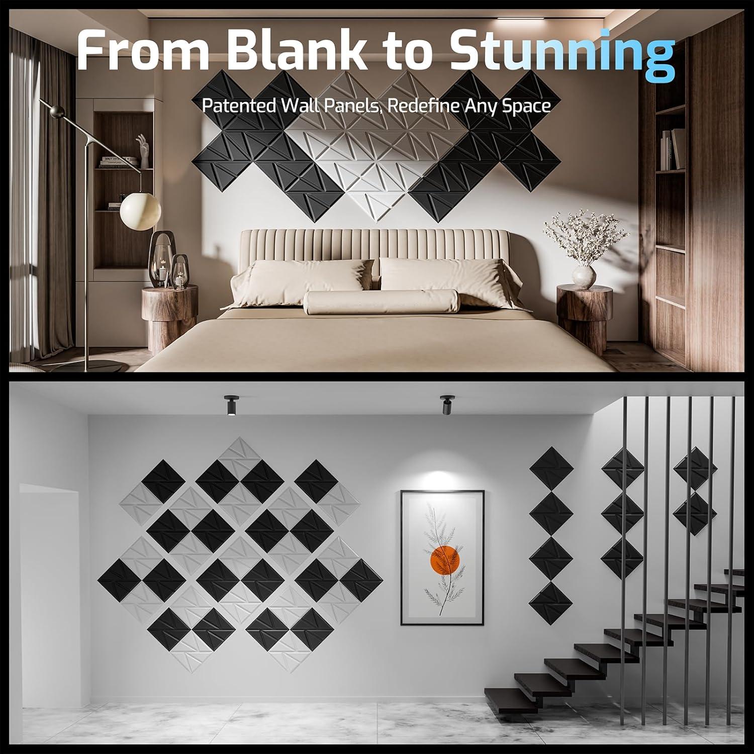 Paneles de Pared 3D ROOME 30x30cm Negro PVC Autoadhesivos