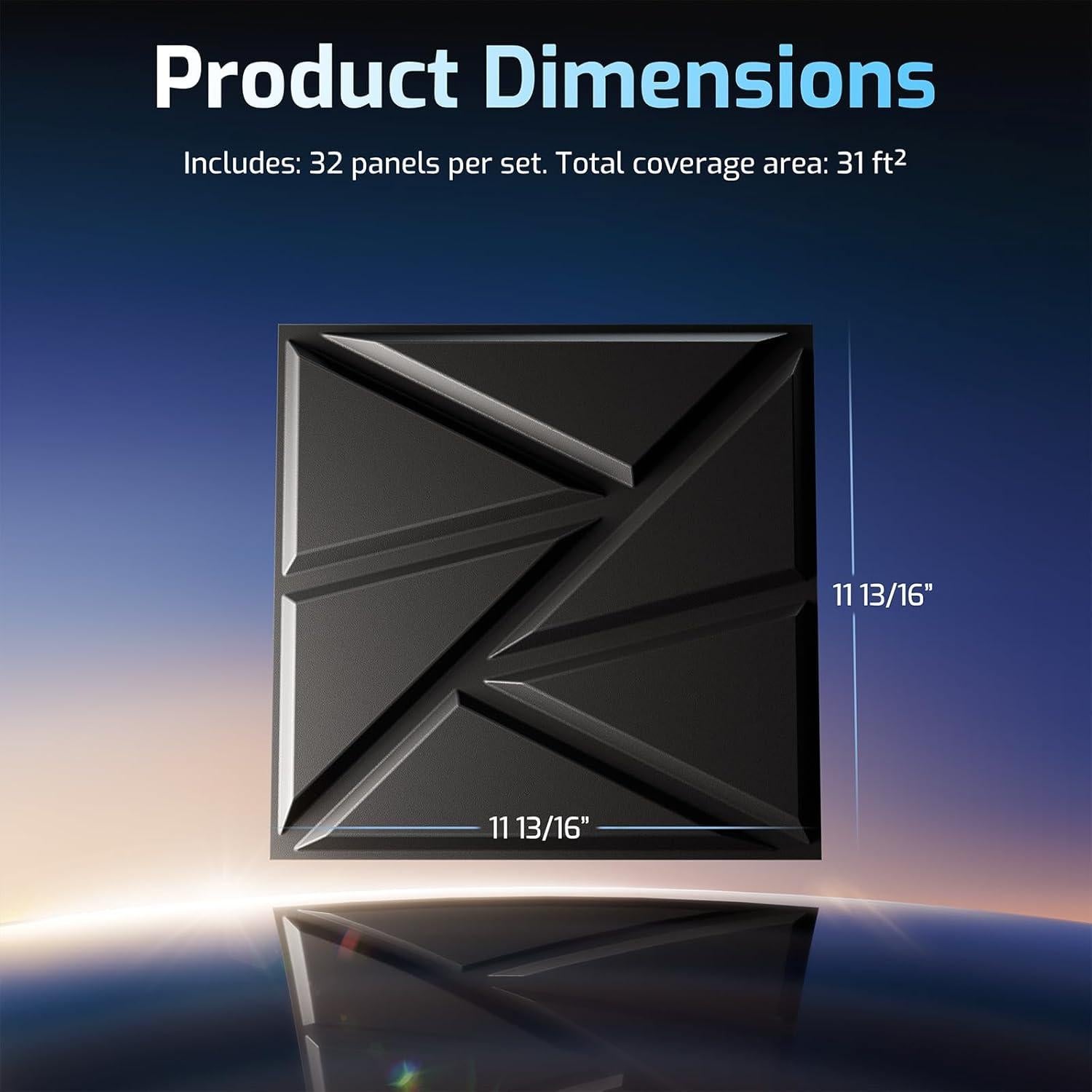 Paneles de Pared 3D ROOME 30x30cm Negro PVC Autoadhesivos