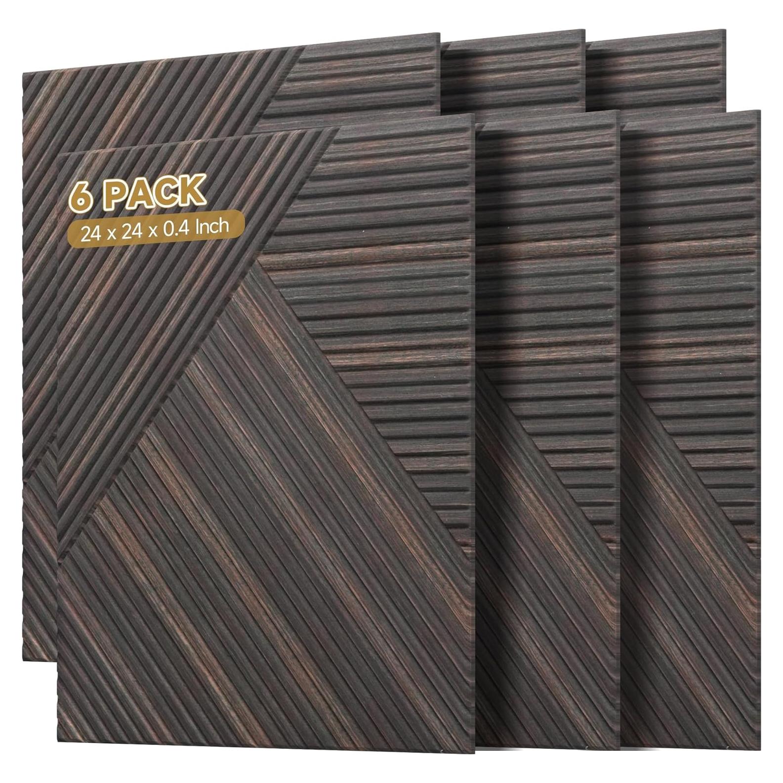 Paneles Acústicos Autoadhesivos 3D Nogal Rústico - Paquete de 6