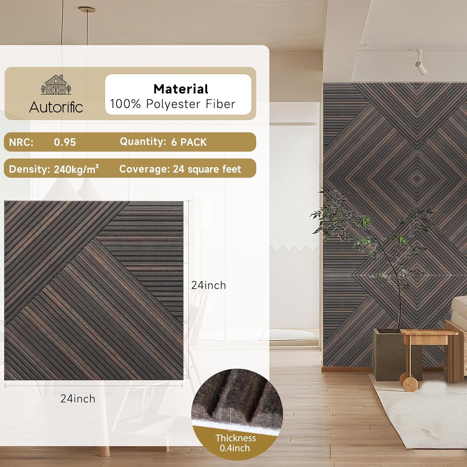 Paneles Acústicos Autoadhesivos 3D Nogal Rústico - Paquete de 6