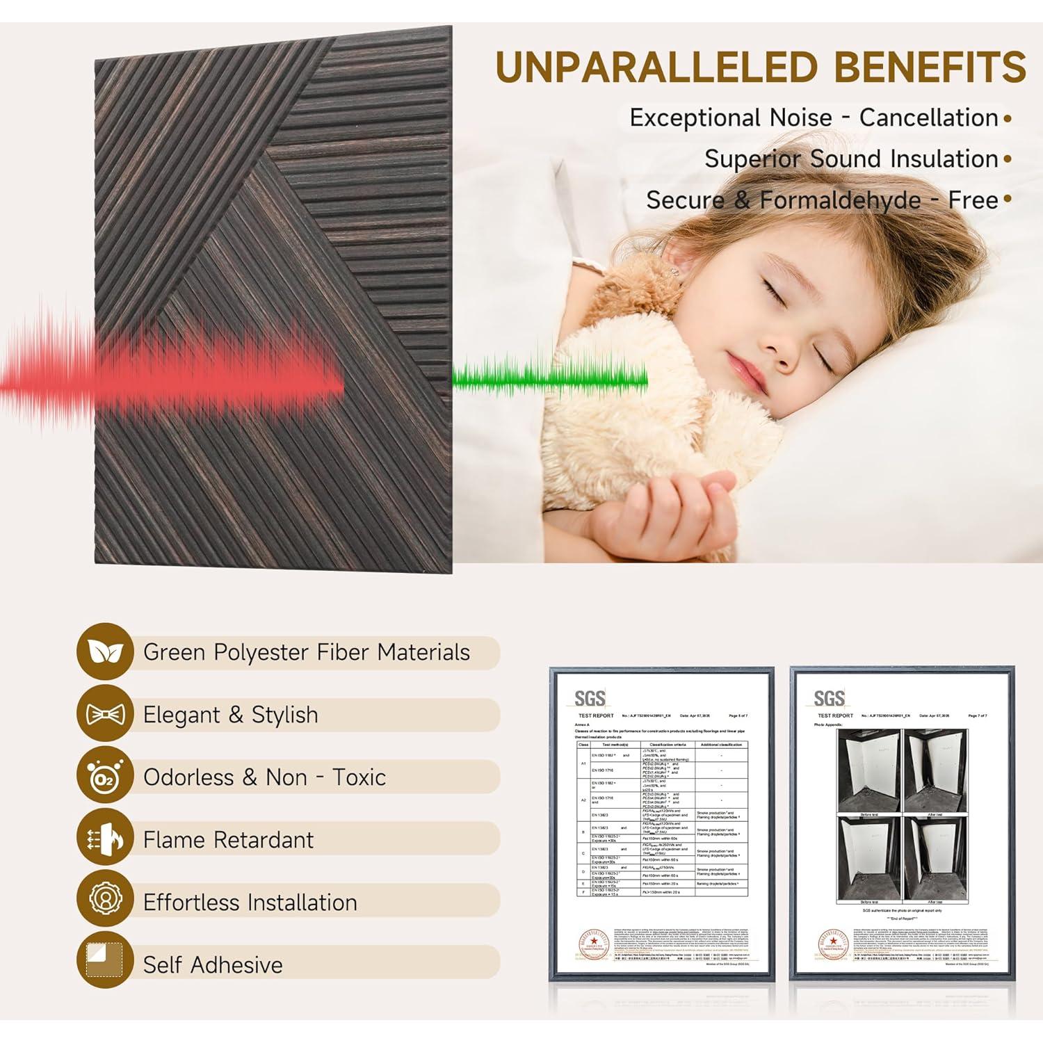 Paneles Acústicos Autoadhesivos 3D Nogal Rústico - Paquete de 6