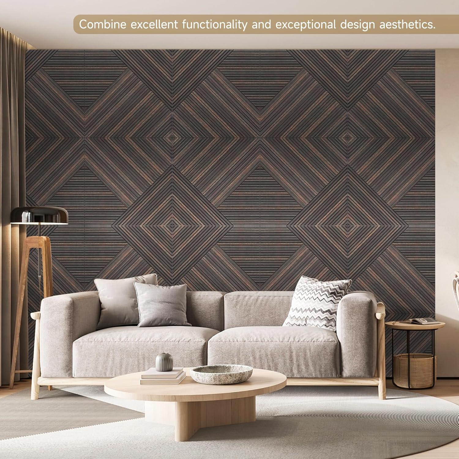 Paneles Acústicos Autoadhesivos 3D Nogal Rústico - Paquete de 6