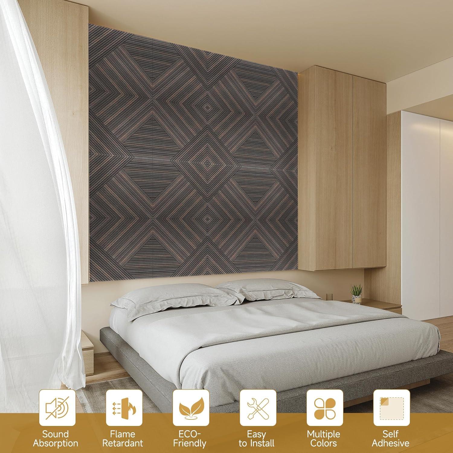 Paneles Acústicos Autoadhesivos 3D Nogal Rústico - Paquete de 6